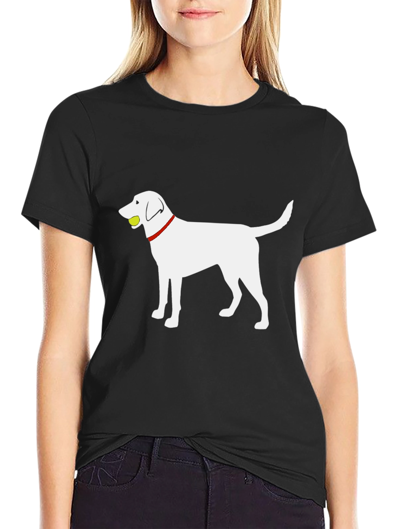 Dog with Ball Graphic Tee - Black Cotton Shirt