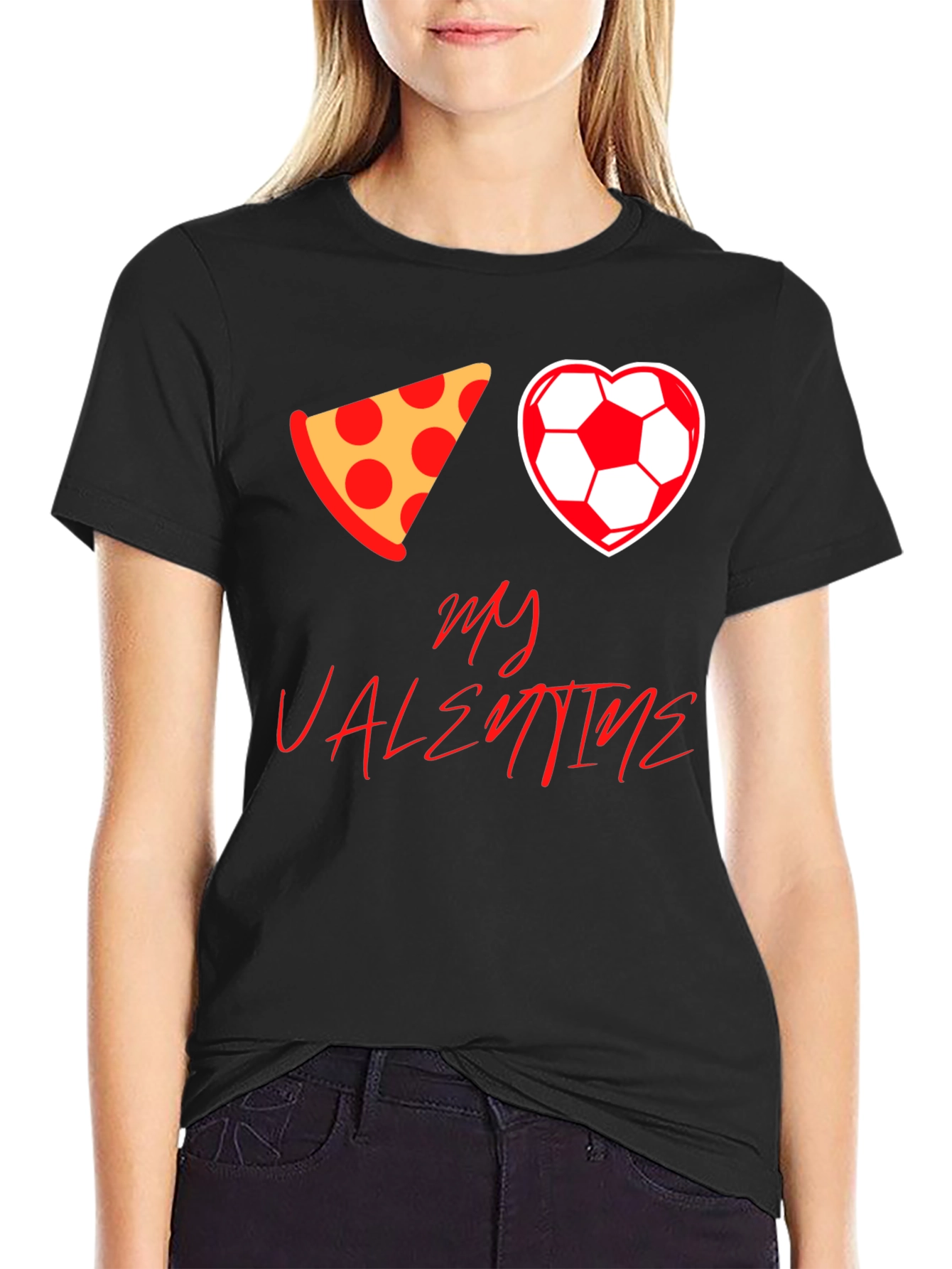 Pizza Soccer Valentine T-Shirt - Mens Black Tee