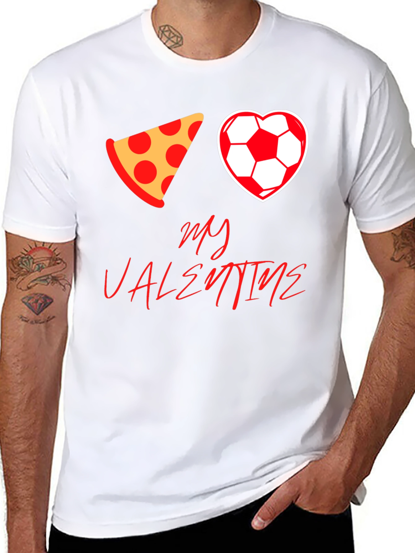 Pizza Soccer Valentine T-Shirt - Mens Black Tee