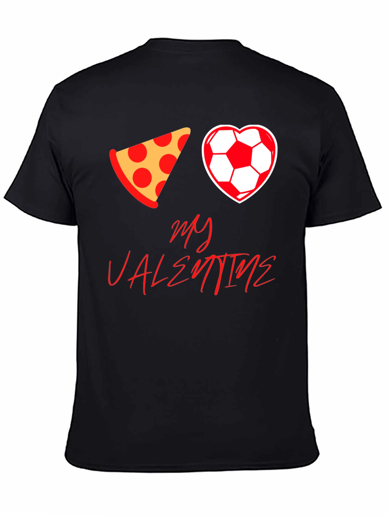 Pizza Soccer Valentine T-Shirt - Mens Black Tee