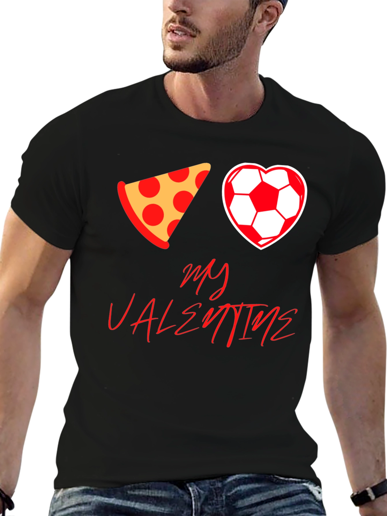 Pizza Soccer Valentine T-Shirt - Mens Black Tee