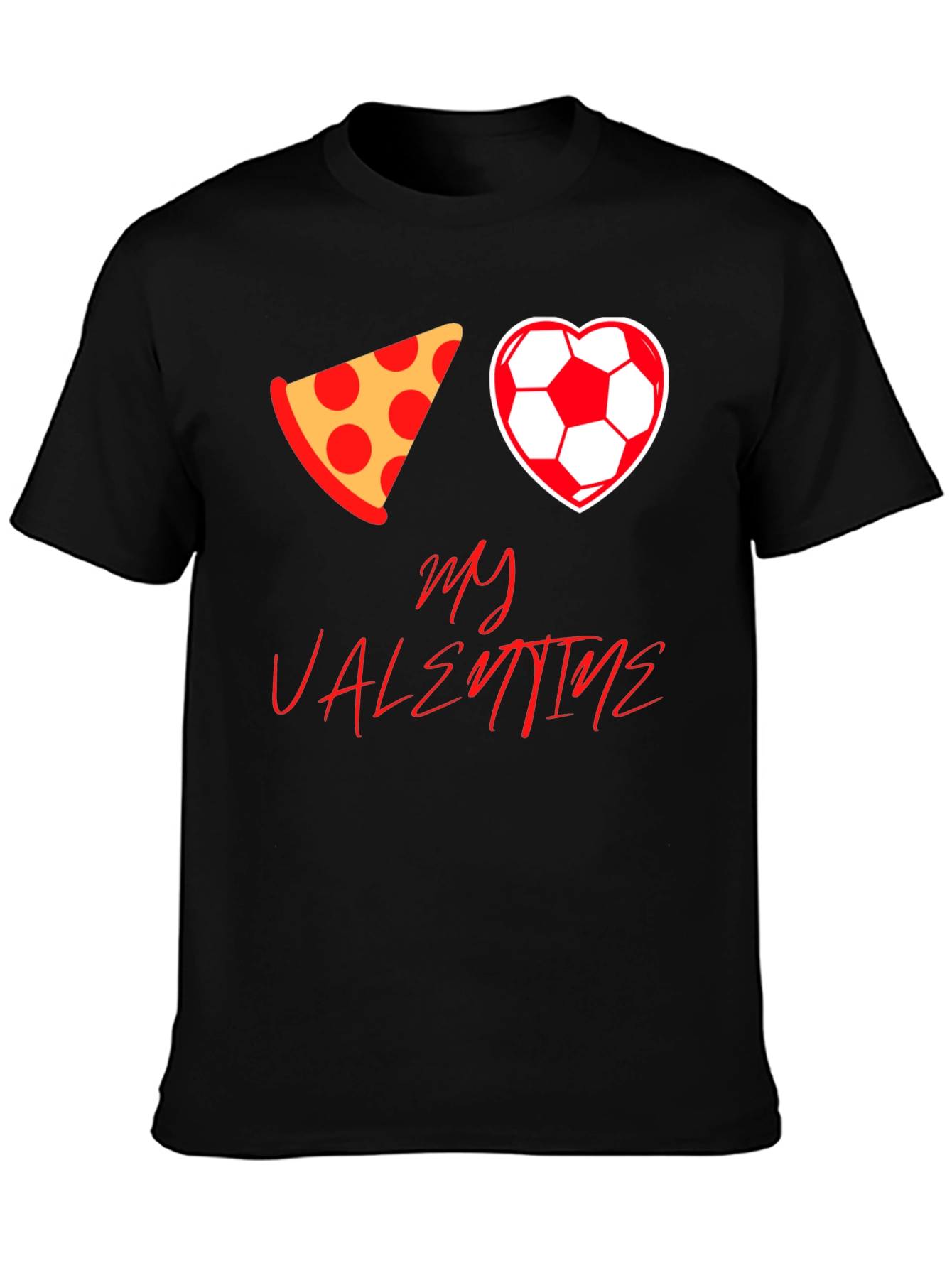 Pizza Soccer Valentine T-Shirt - Mens Black Tee