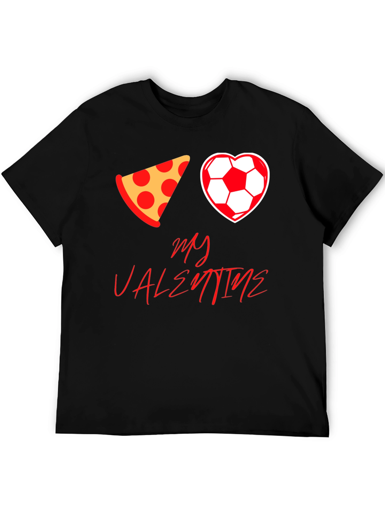 Pizza Soccer Valentine T-Shirt - Mens Black Tee