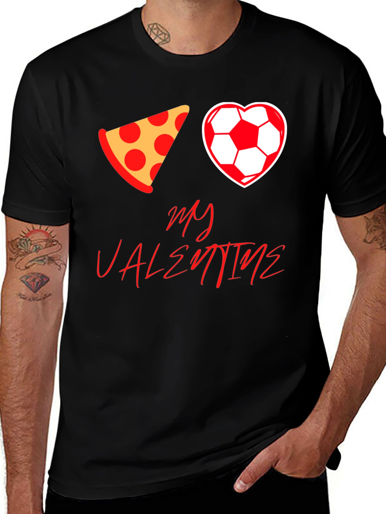 Pizza Soccer Valentine T-Shirt - Mens Black Tee