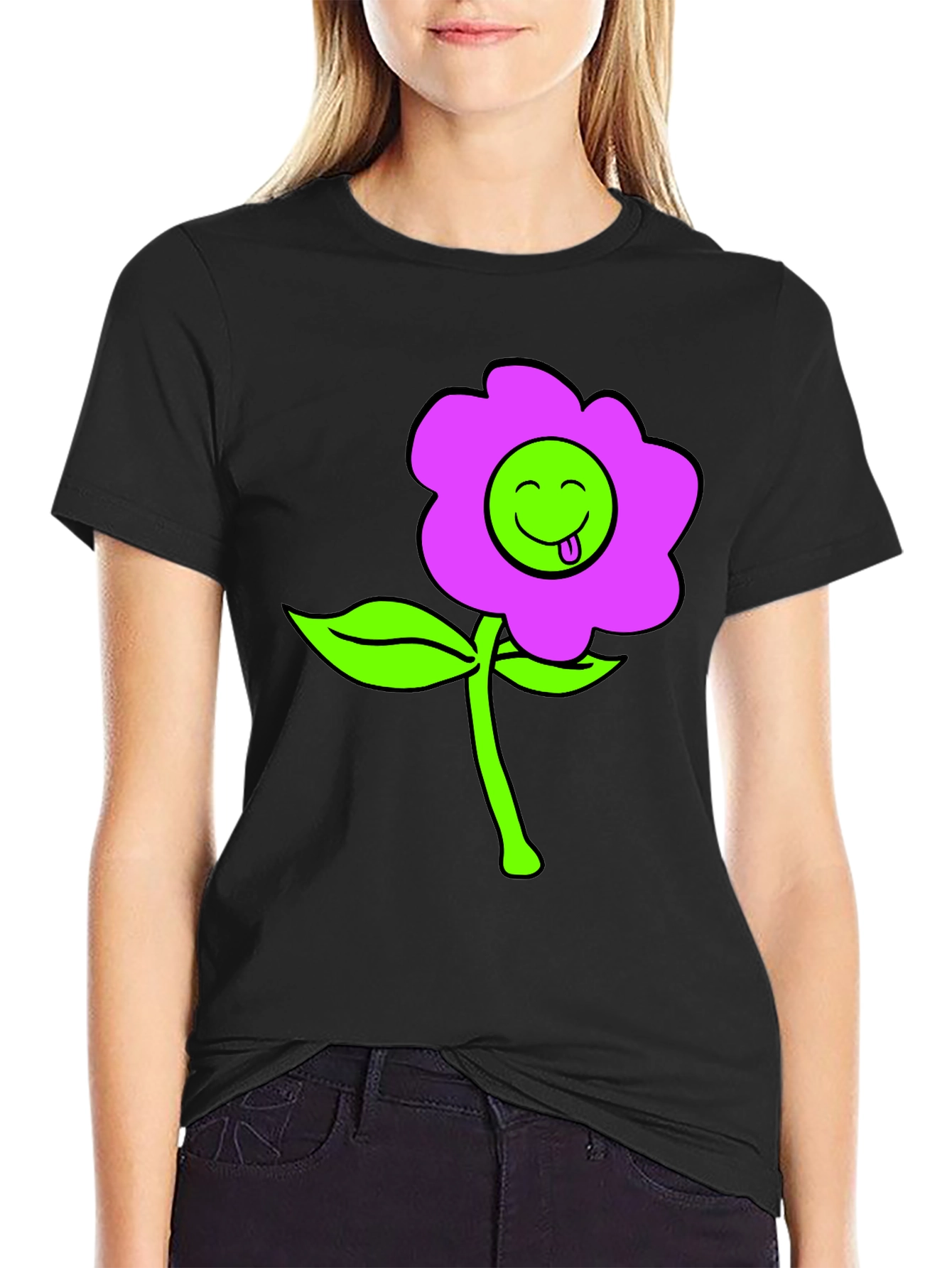 Funky Flower T-Shirt - Black Cotton Blend