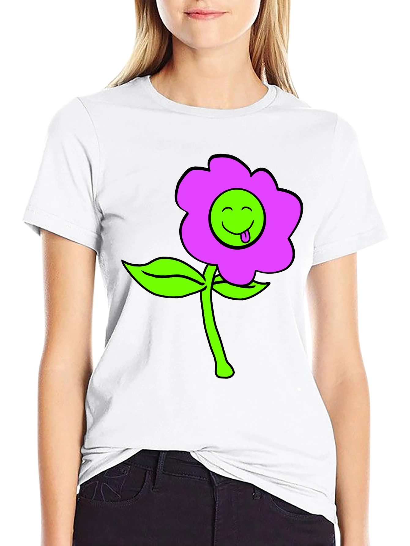 Funky Flower T-Shirt - Black Cotton Blend