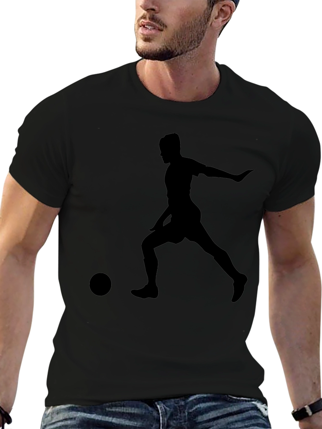 Soccer Player Graphic T-Shirt - Black