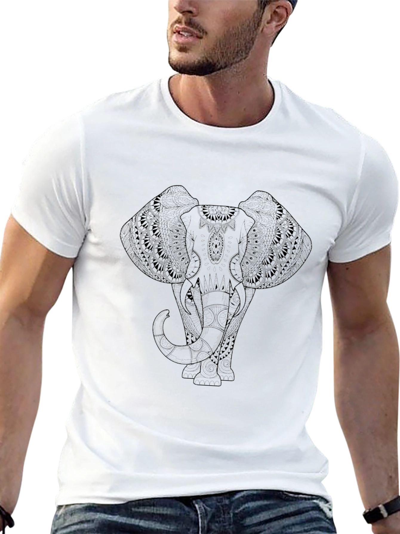 Elephant Mandala Graphic Tee - Black T-Shirt
