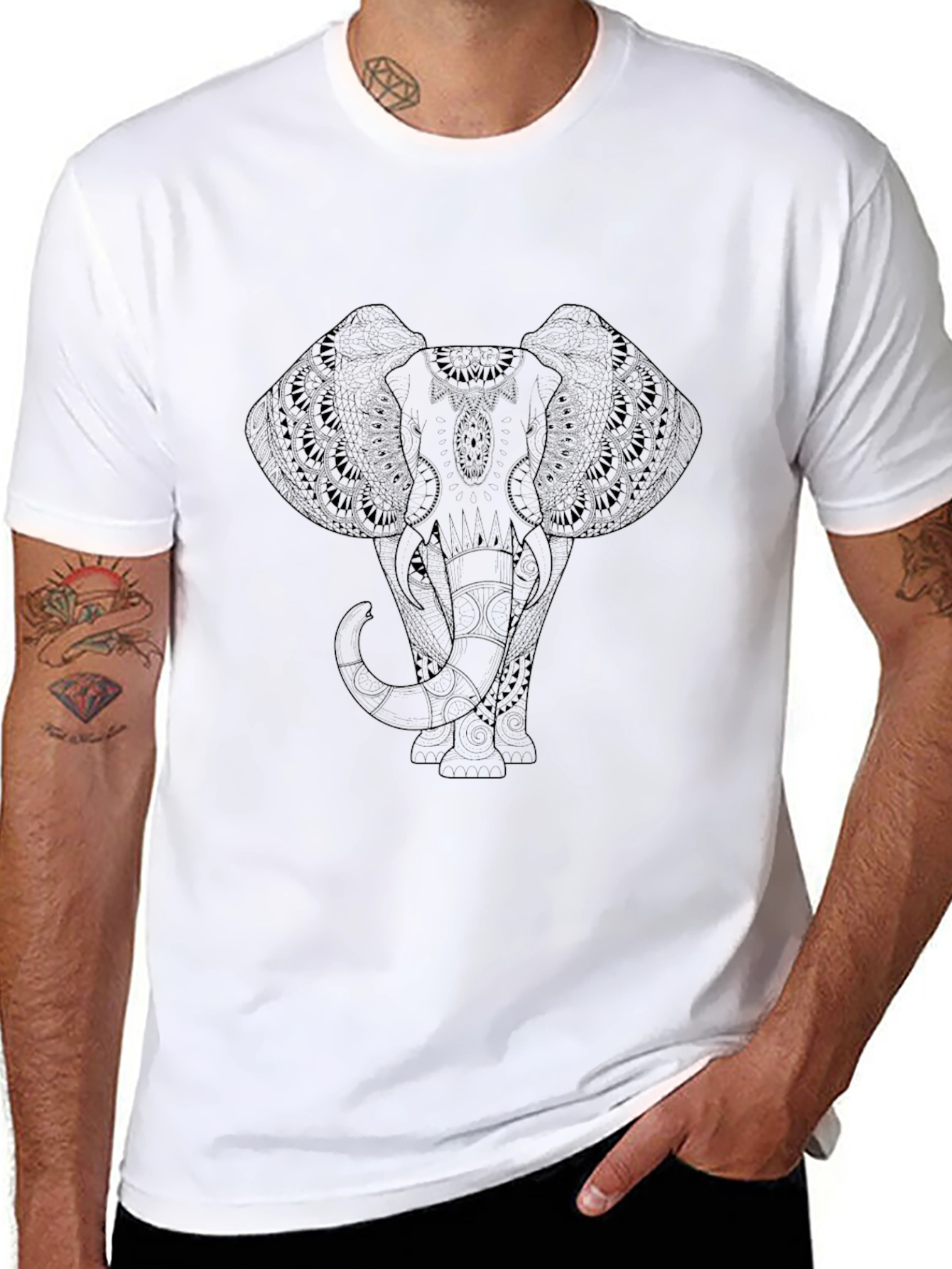 Elephant Mandala Graphic Tee - Black T-Shirt