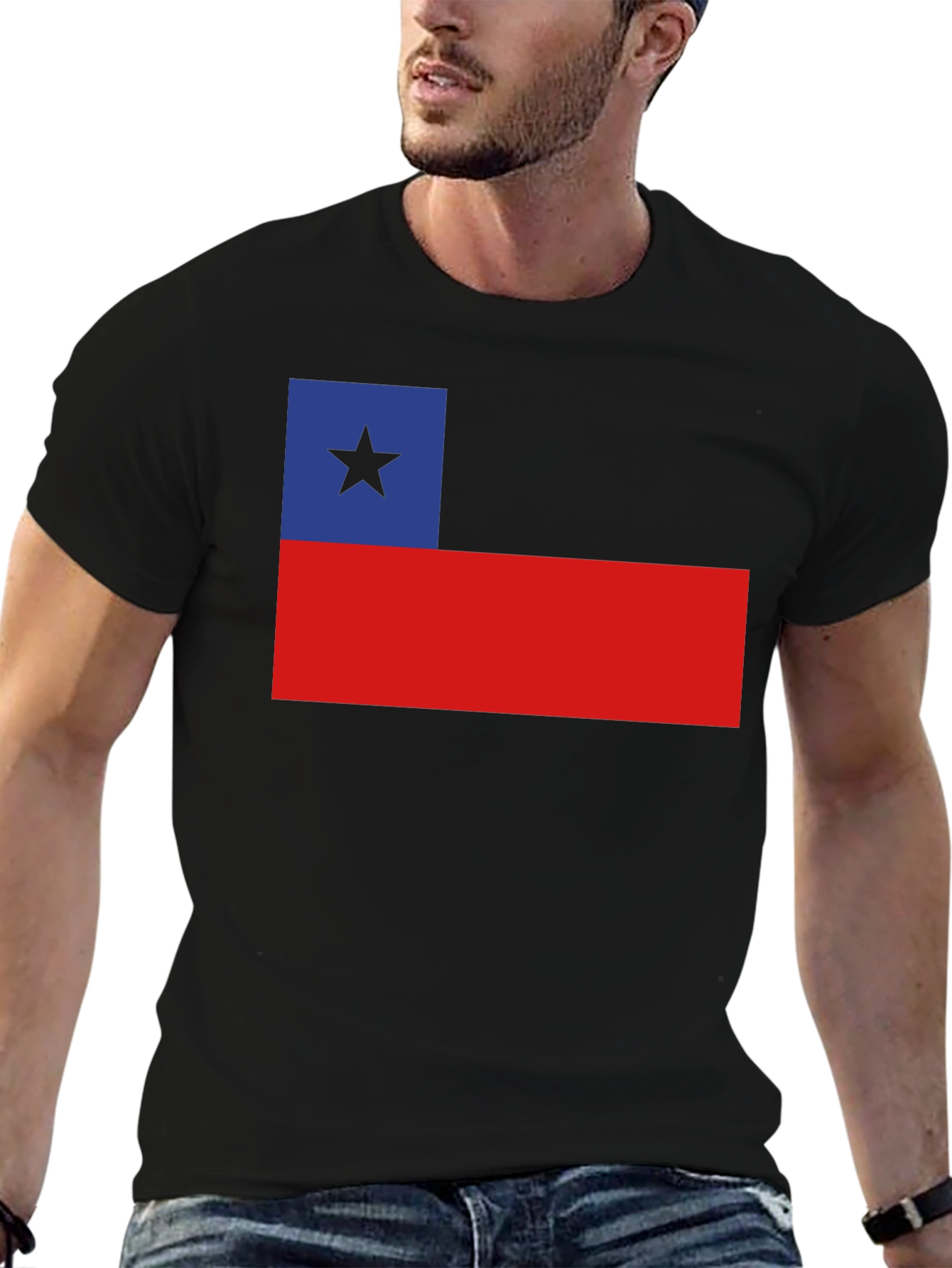 Chile Flag T-Shirt Black Cotton Tee