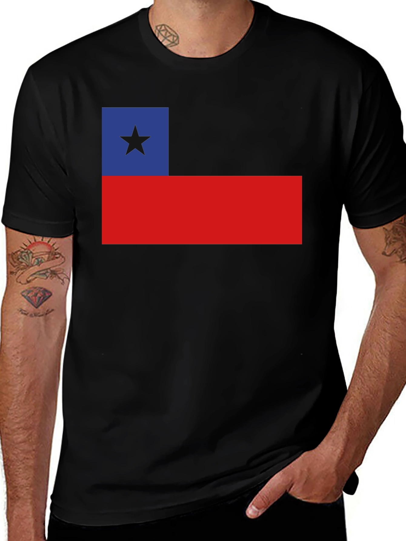 Chile Flag T-Shirt Black Cotton Tee