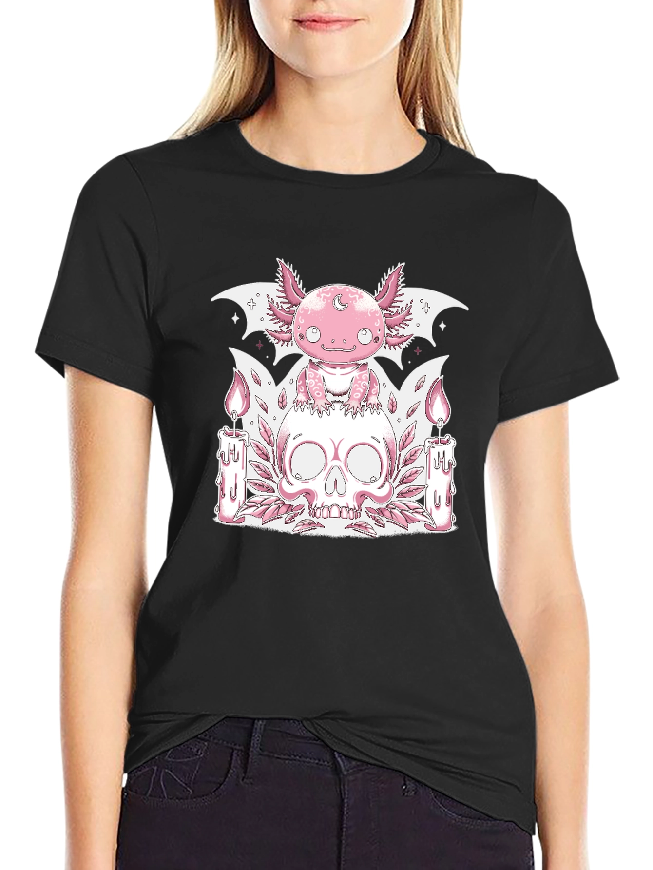 Axolotl Skull Graphic Tee - Goth Pastel