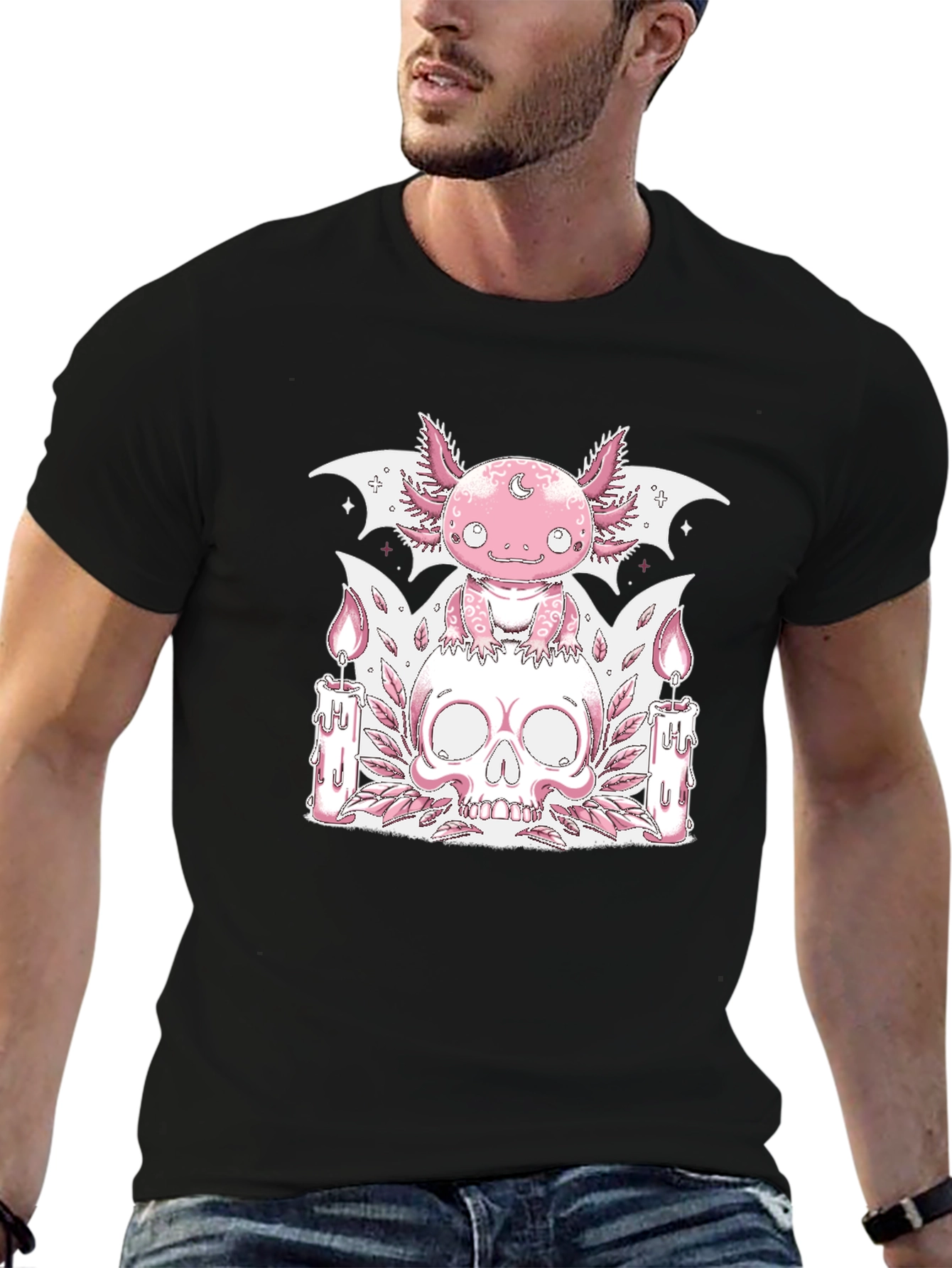 Axolotl Skull Graphic Tee - Goth Pastel