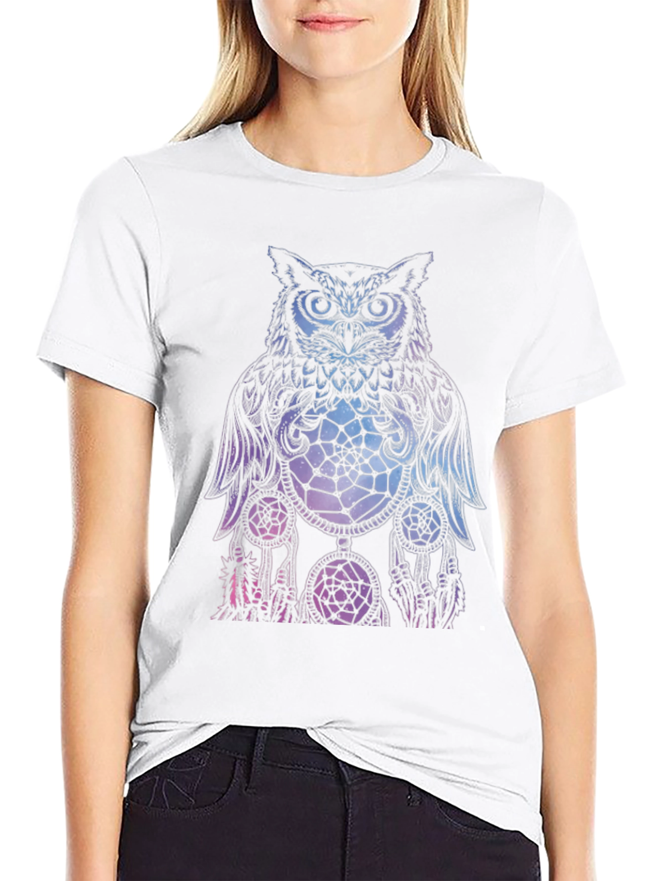 Owl Dreamcatcher Graphic Tee - Black Cotton T-Shirt