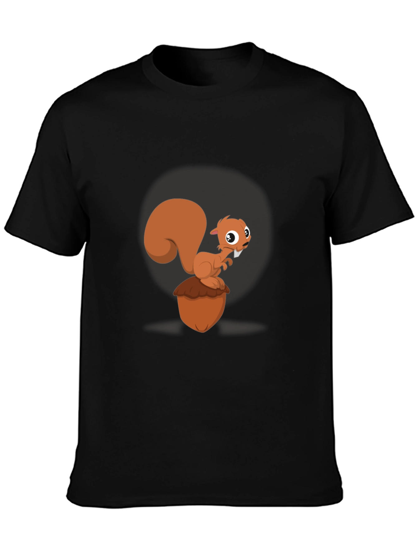 Cartoon Squirrel & Acorn Black T-Shirt