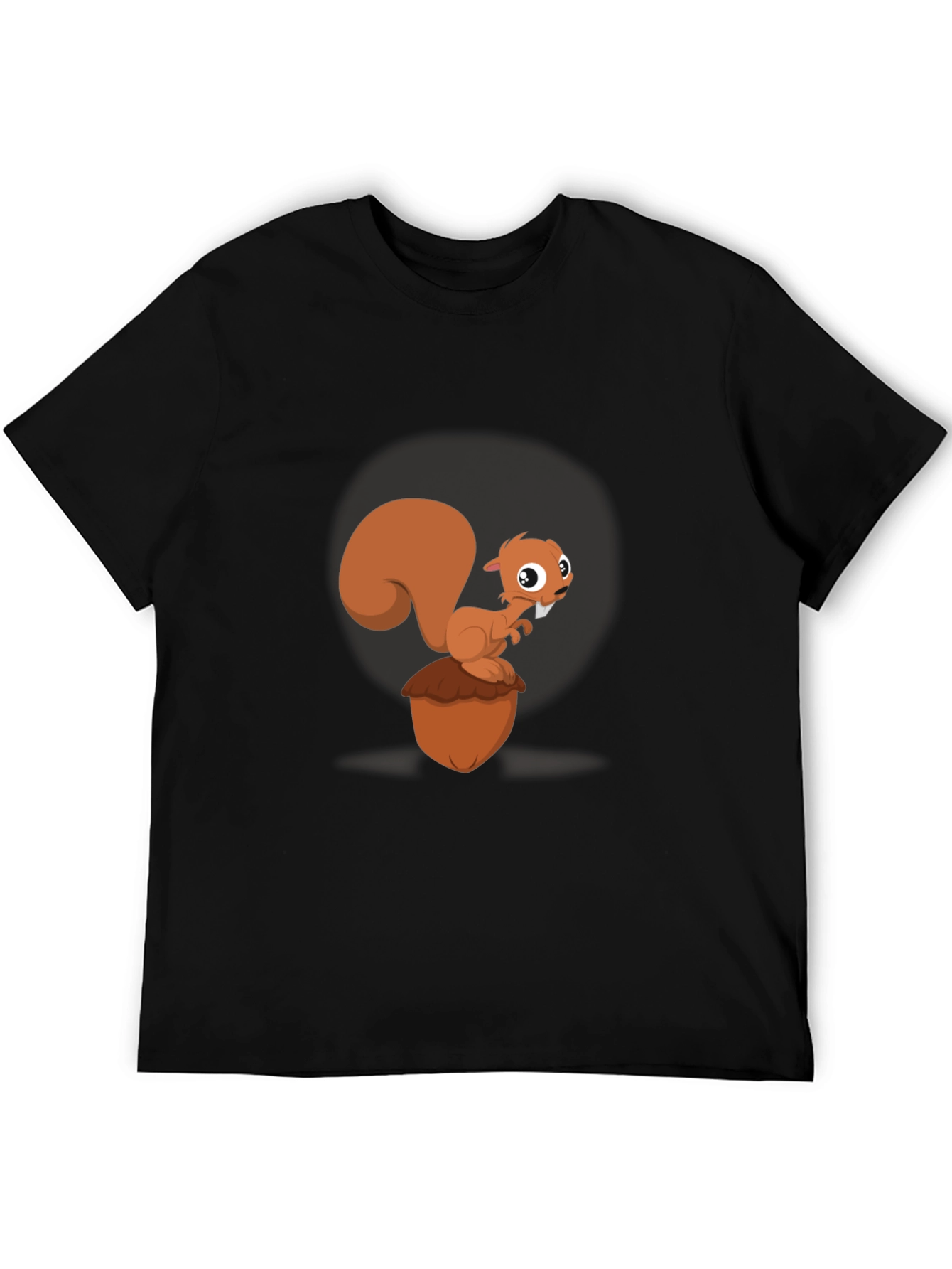 Cartoon Squirrel & Acorn Black T-Shirt