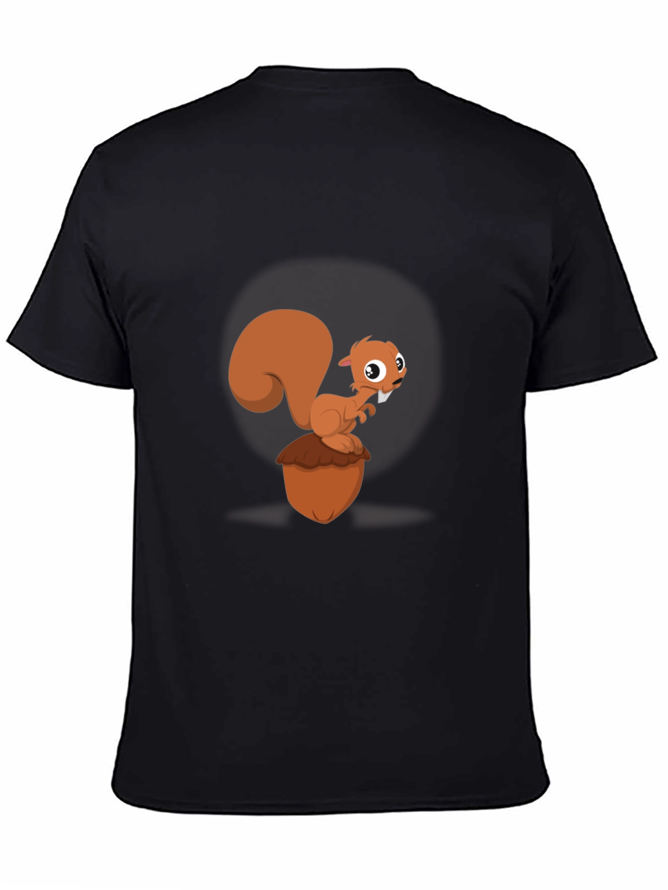 Cartoon Squirrel & Acorn Black T-Shirt