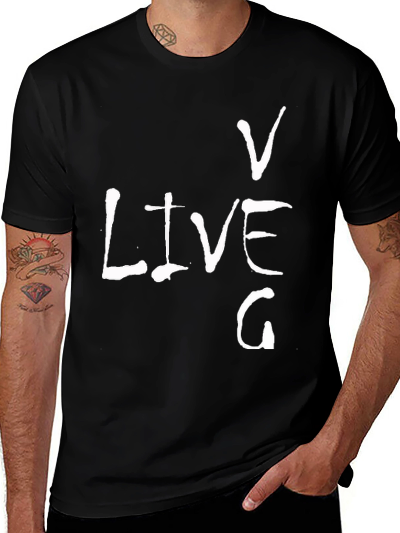Live V G Mens Black Graphic T-Shirt