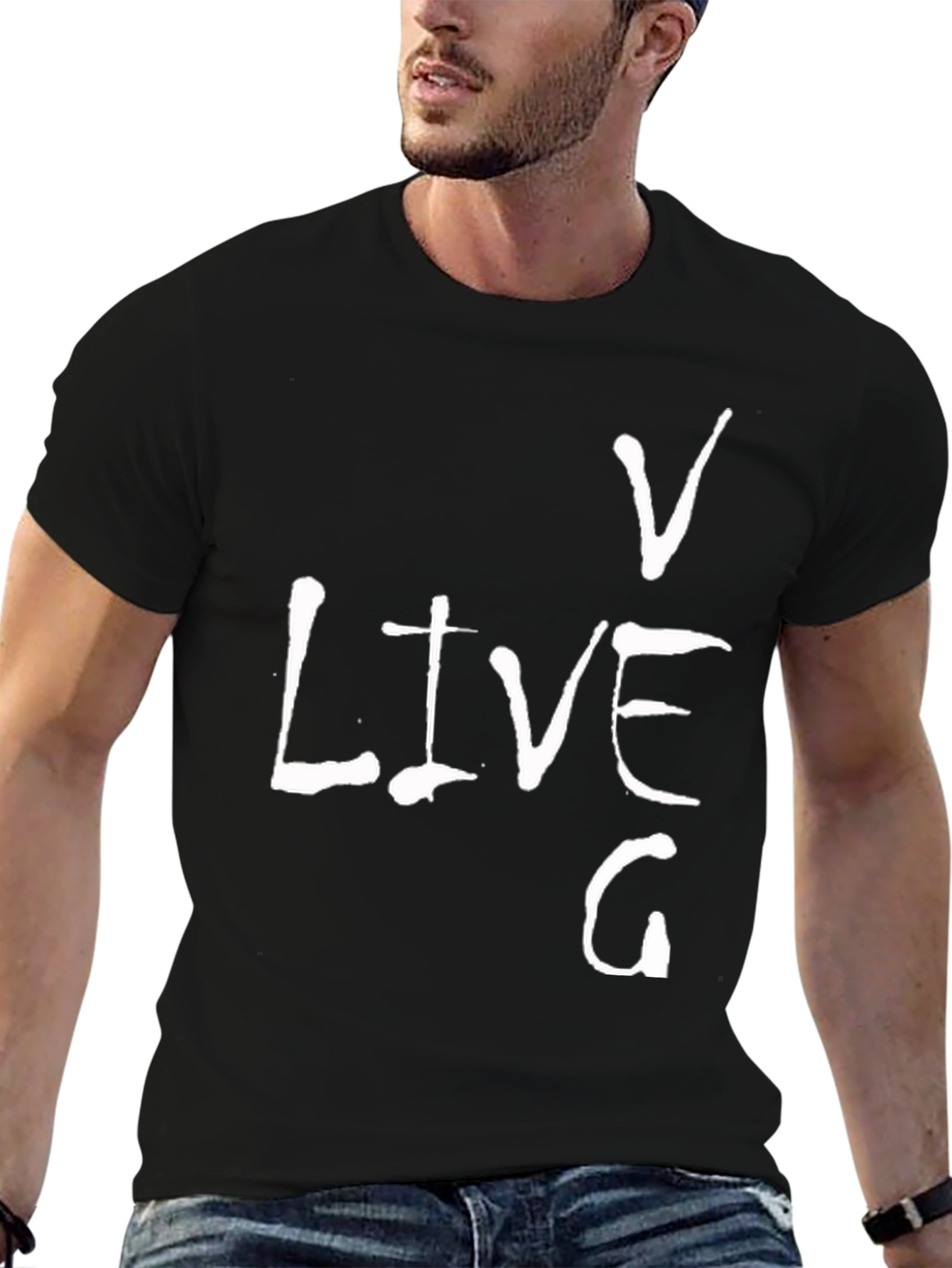 Live V G Mens Black Graphic T-Shirt