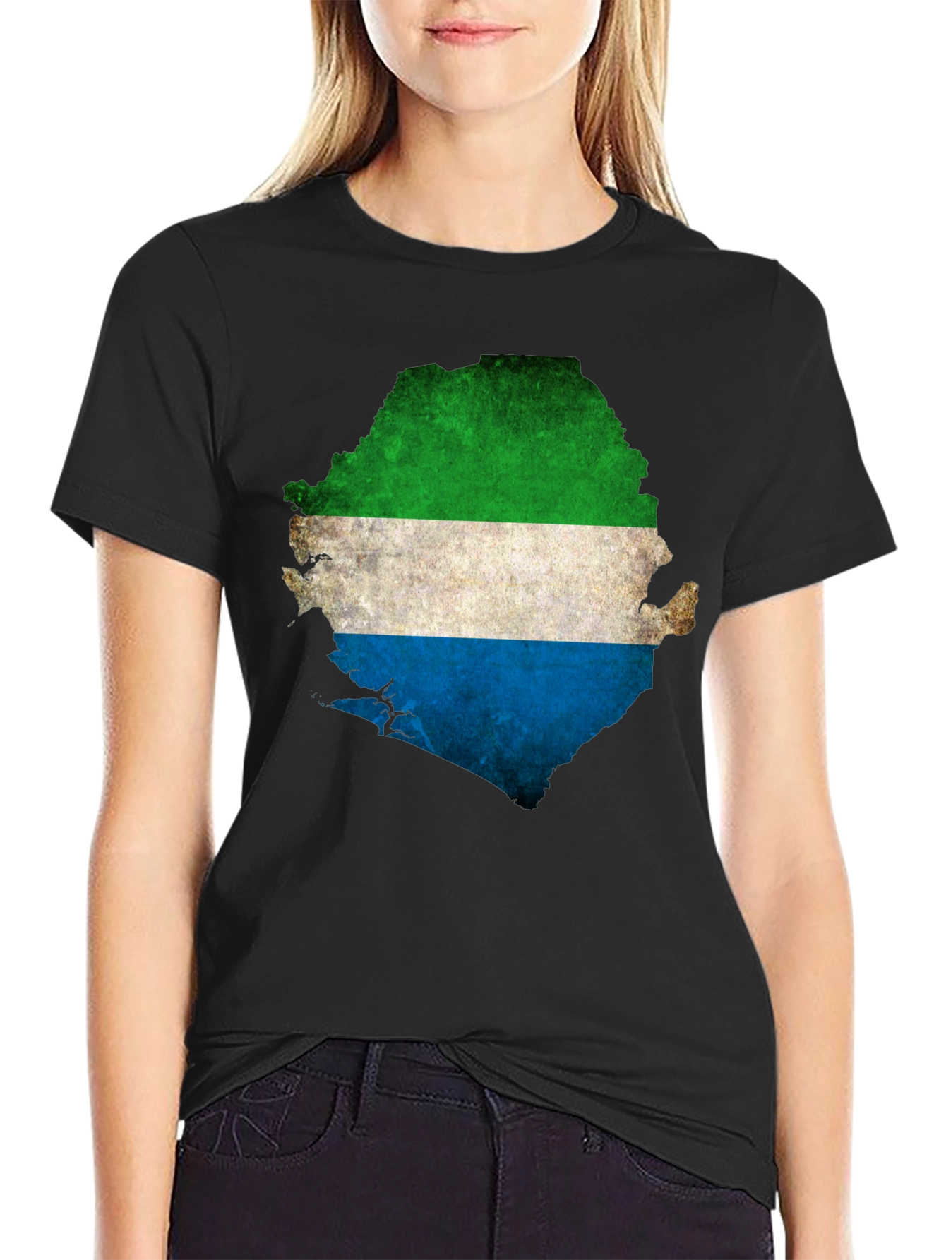 Sierra Leone Flag Map T-Shirt - Black