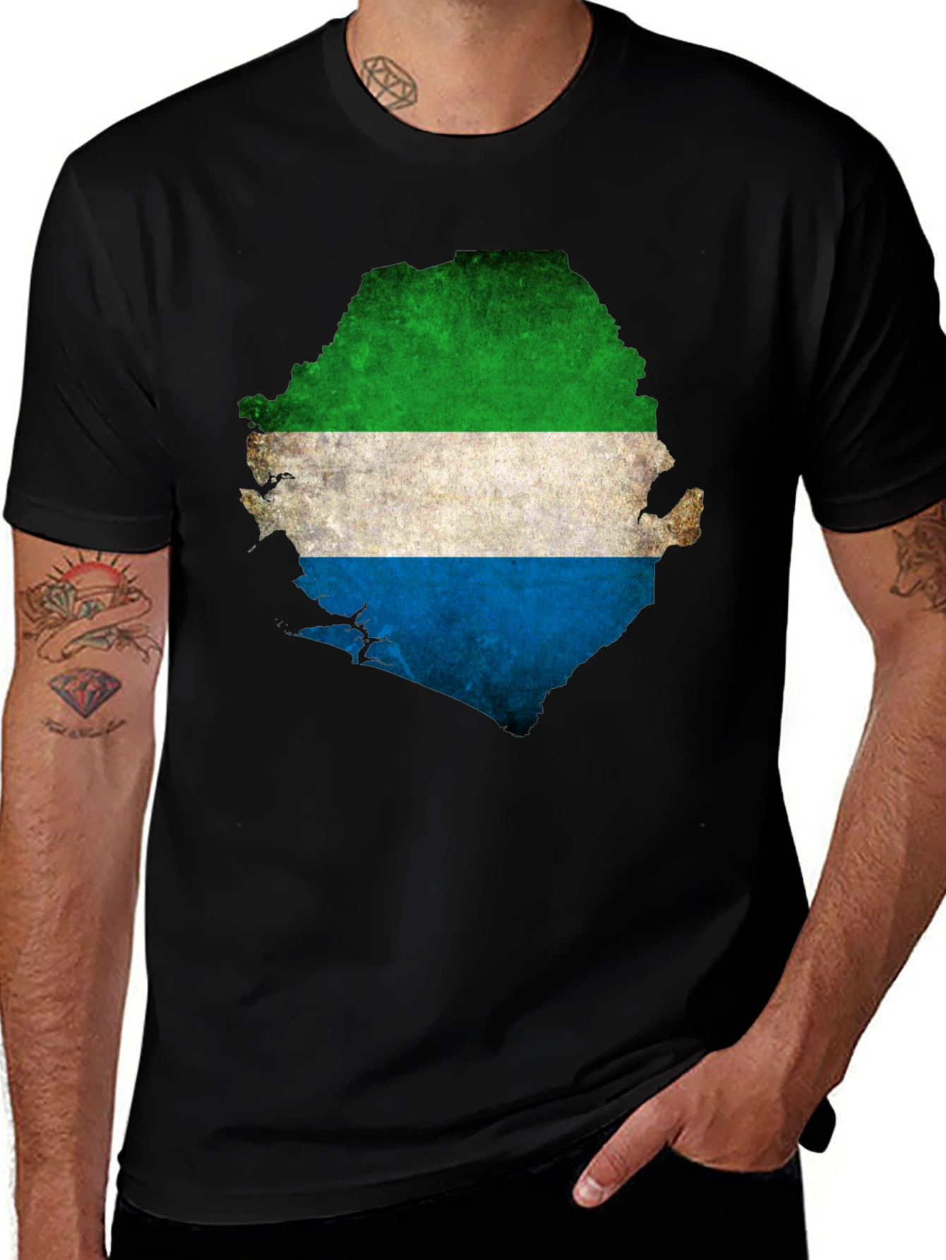 Sierra Leone Flag Map T-Shirt - Black