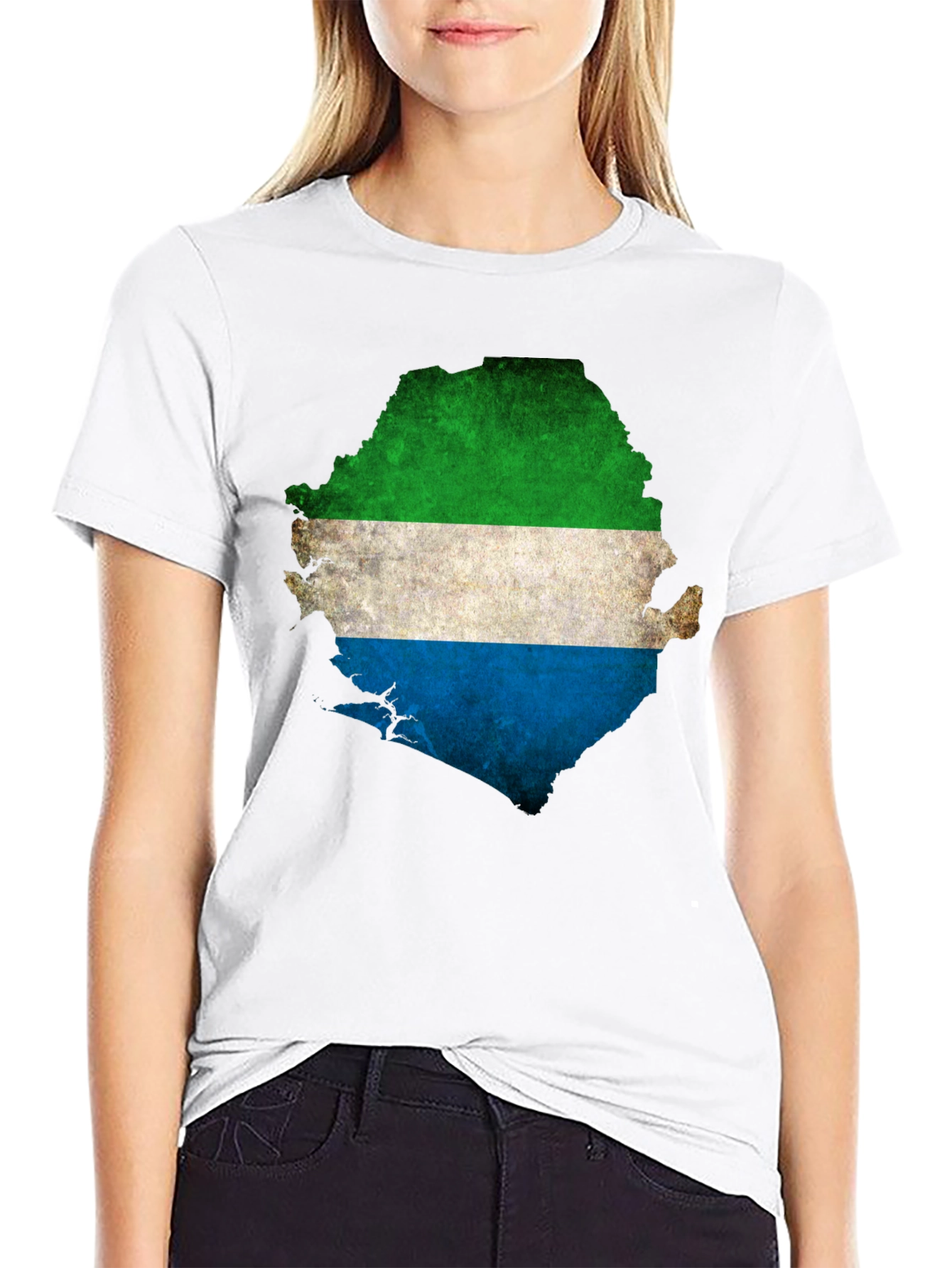 Sierra Leone Flag Map T-Shirt - Black