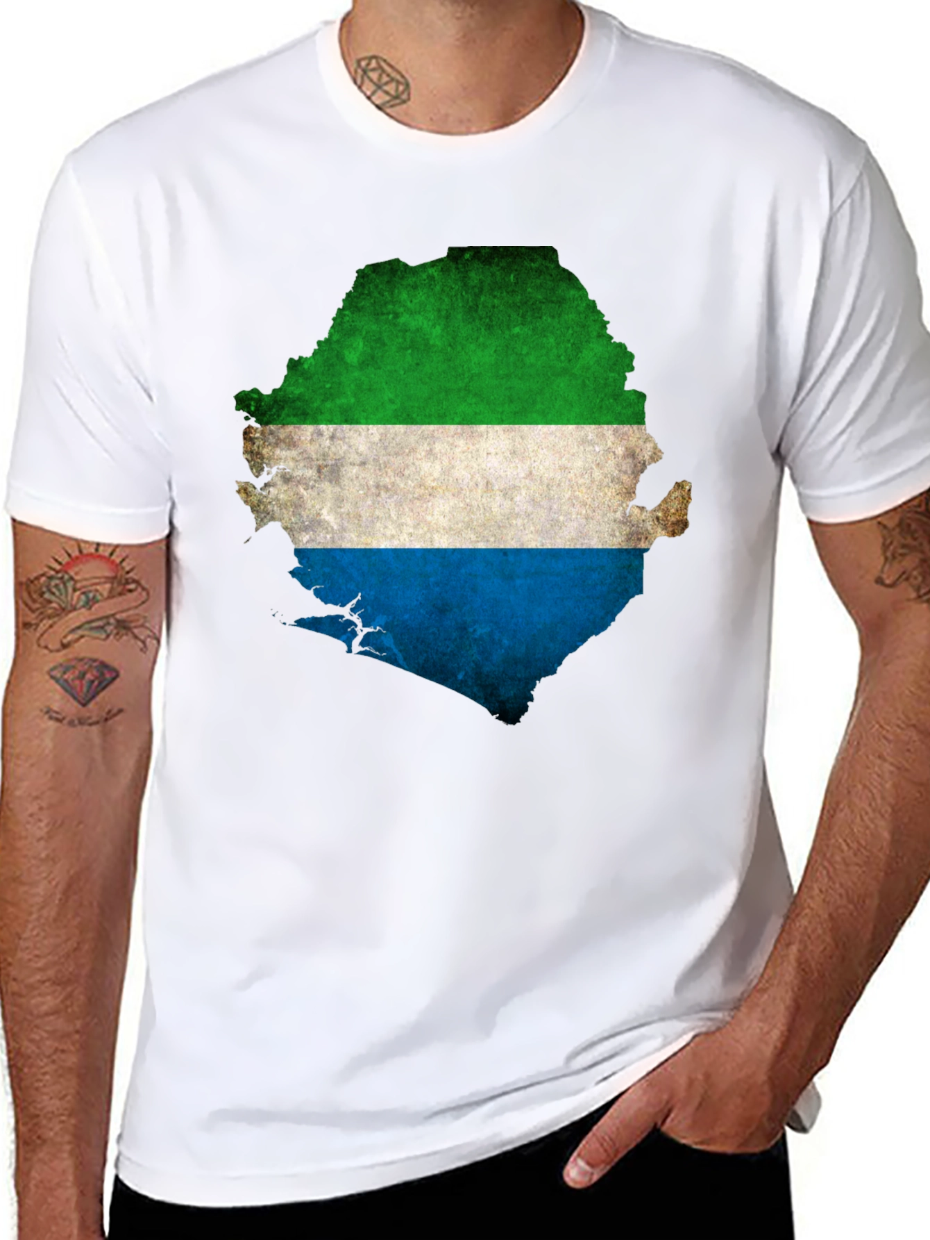Sierra Leone Flag Map T-Shirt - Black