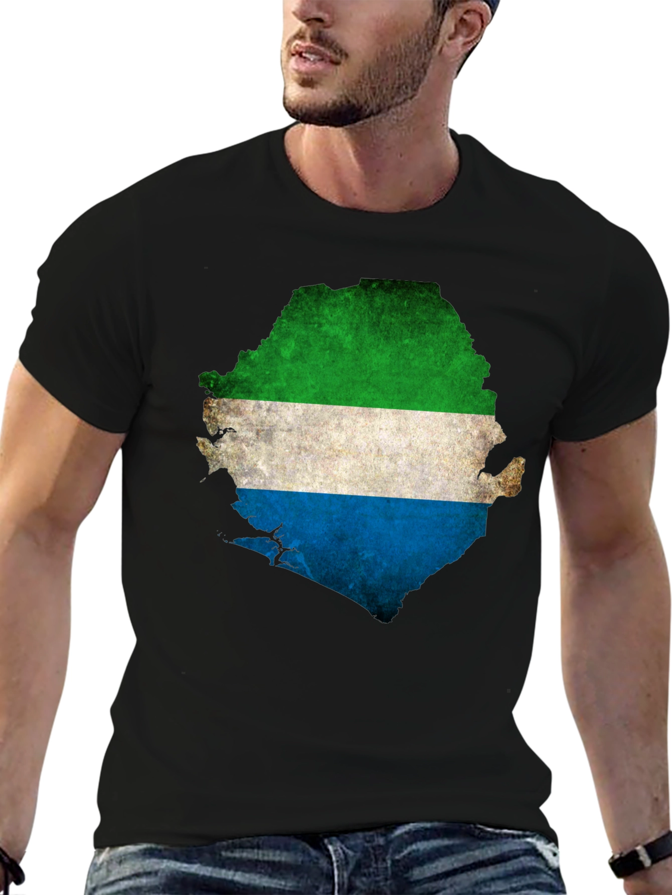 Sierra Leone Flag Map T-Shirt - Black