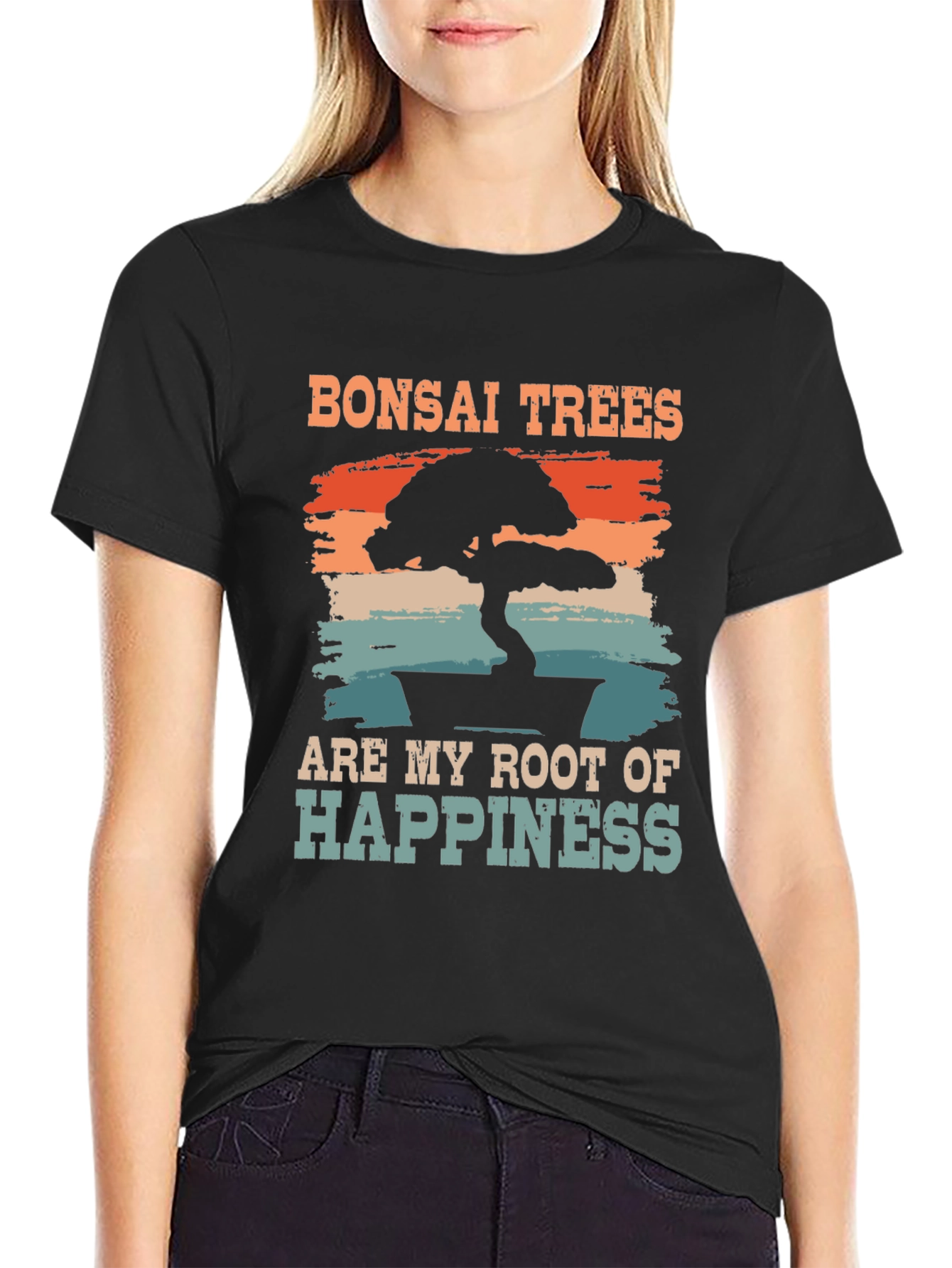 Bonsai Trees Root of Happiness Black T-Shirt