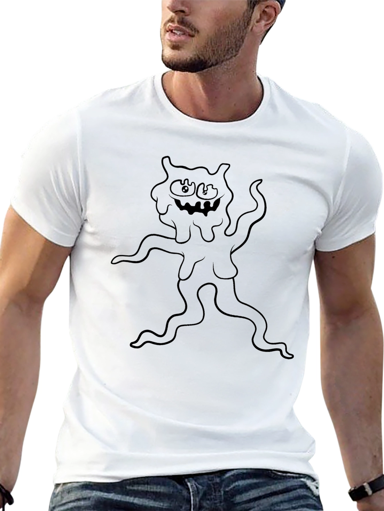 Mens Black Graphic Tee - Cartoon Monster Design