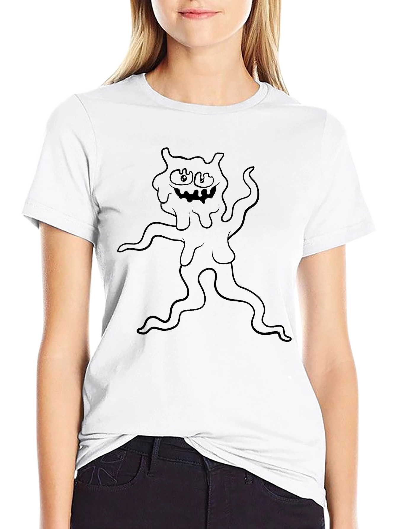 Mens Black Graphic Tee - Cartoon Monster Design