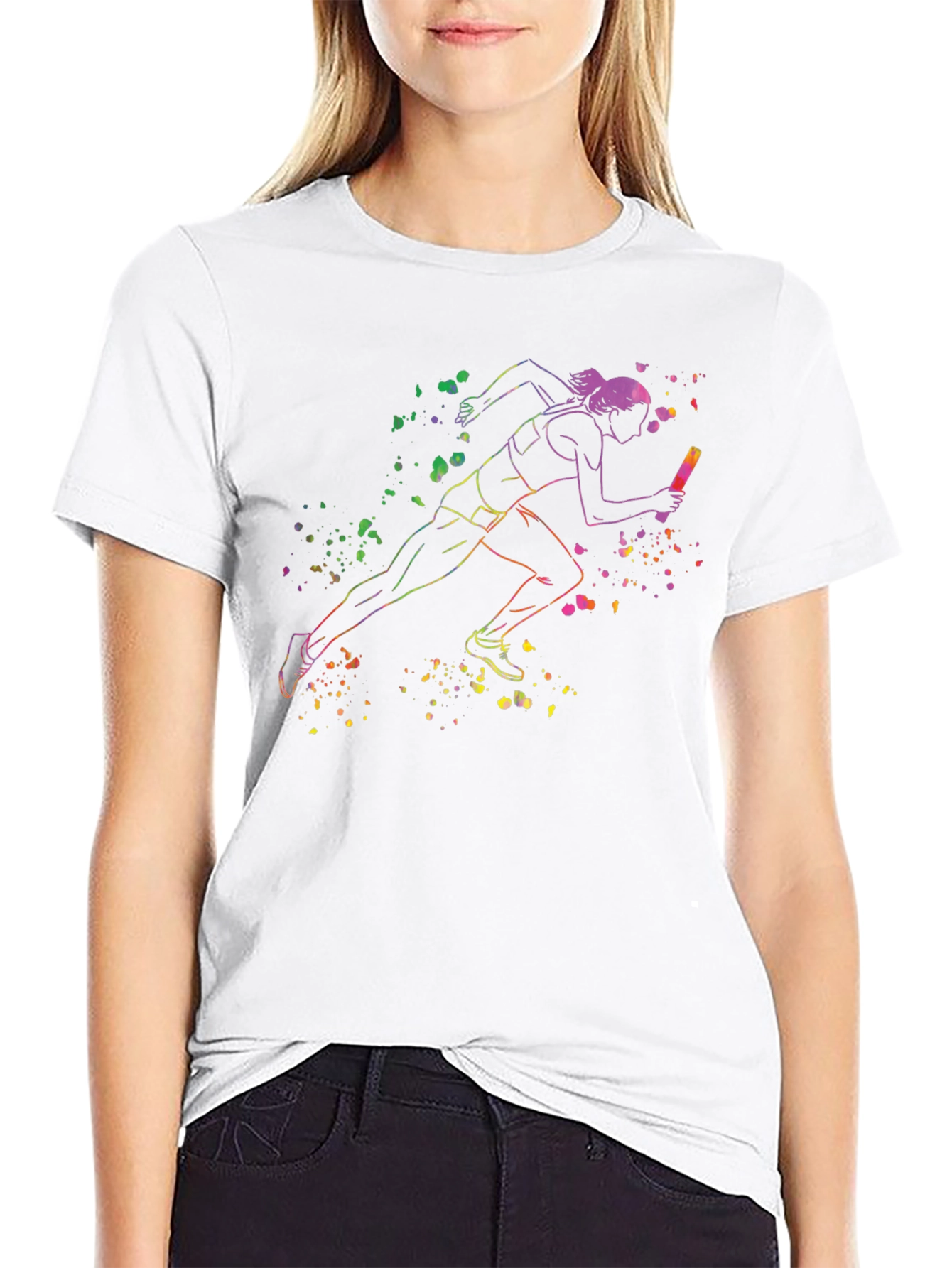 Runner Graphic Tee - Black Cotton Blend T-Shirt