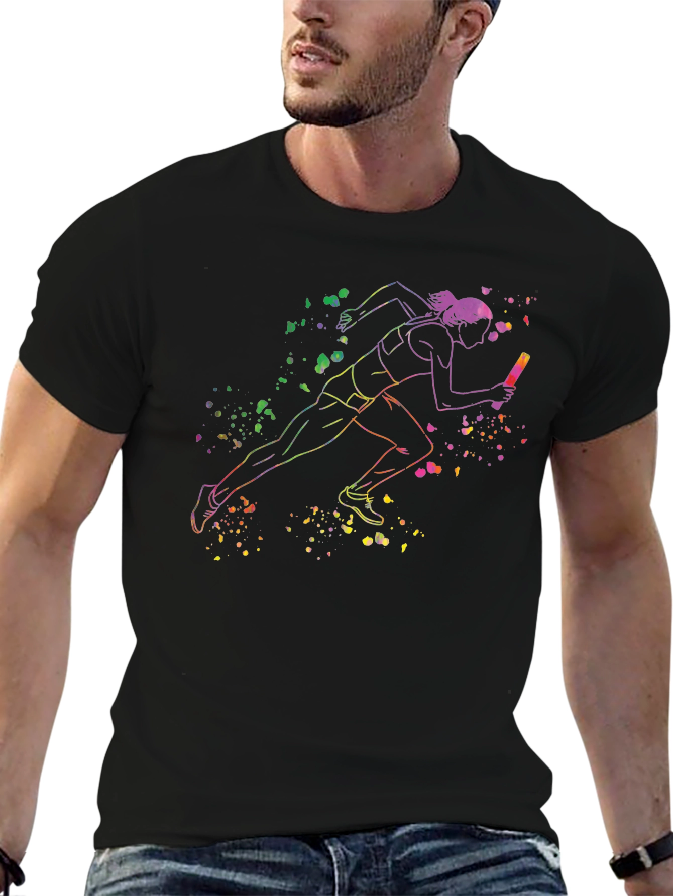 Runner Graphic Tee - Black Cotton Blend T-Shirt