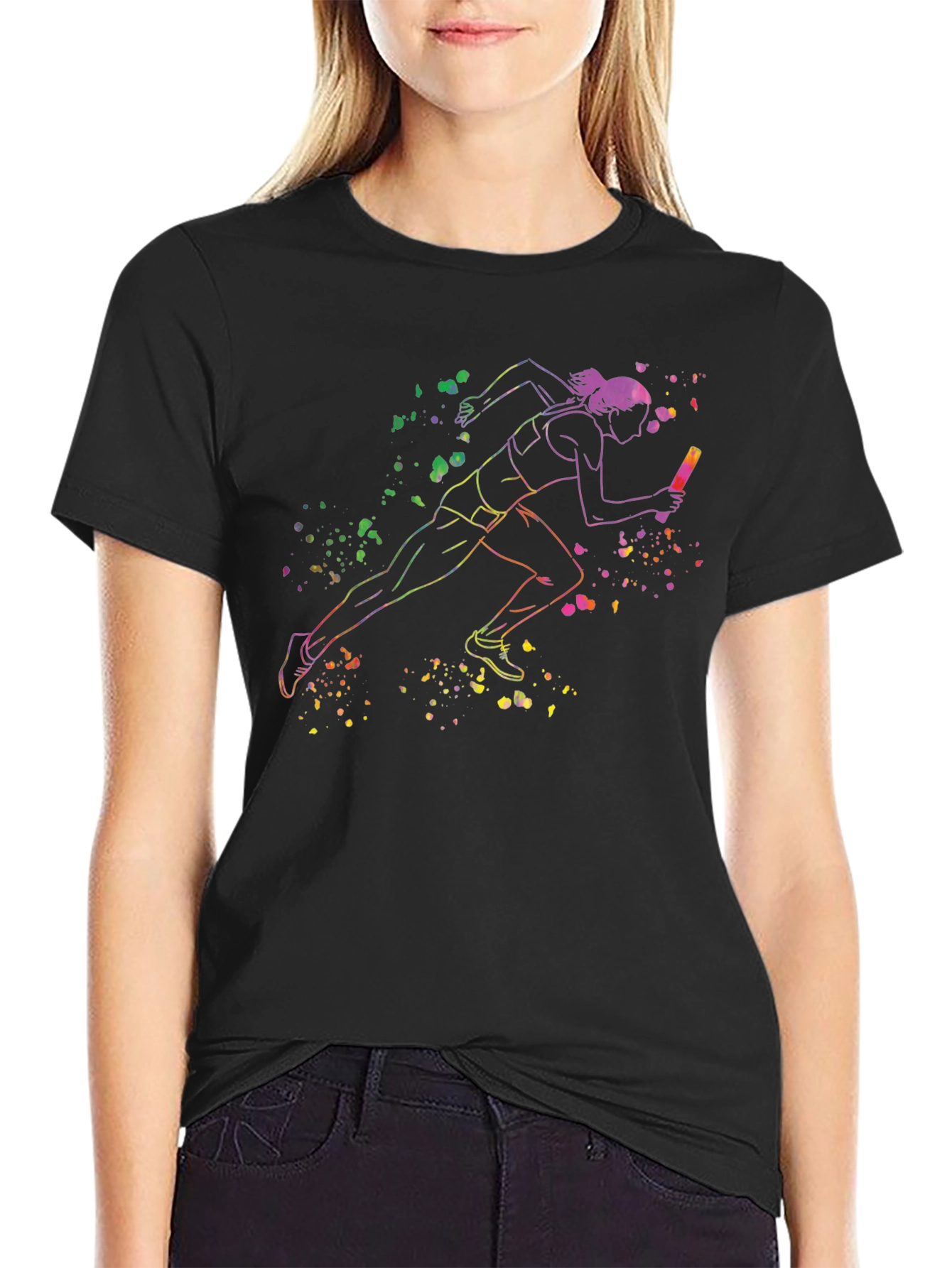 Runner Graphic Tee - Black Cotton Blend T-Shirt
