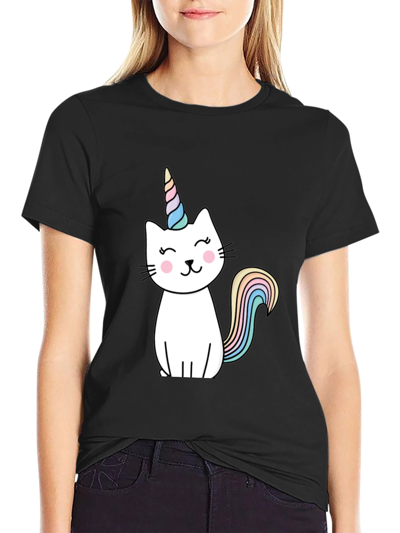 Unicat T-Shirt - Black Cotton Blend Cute Design