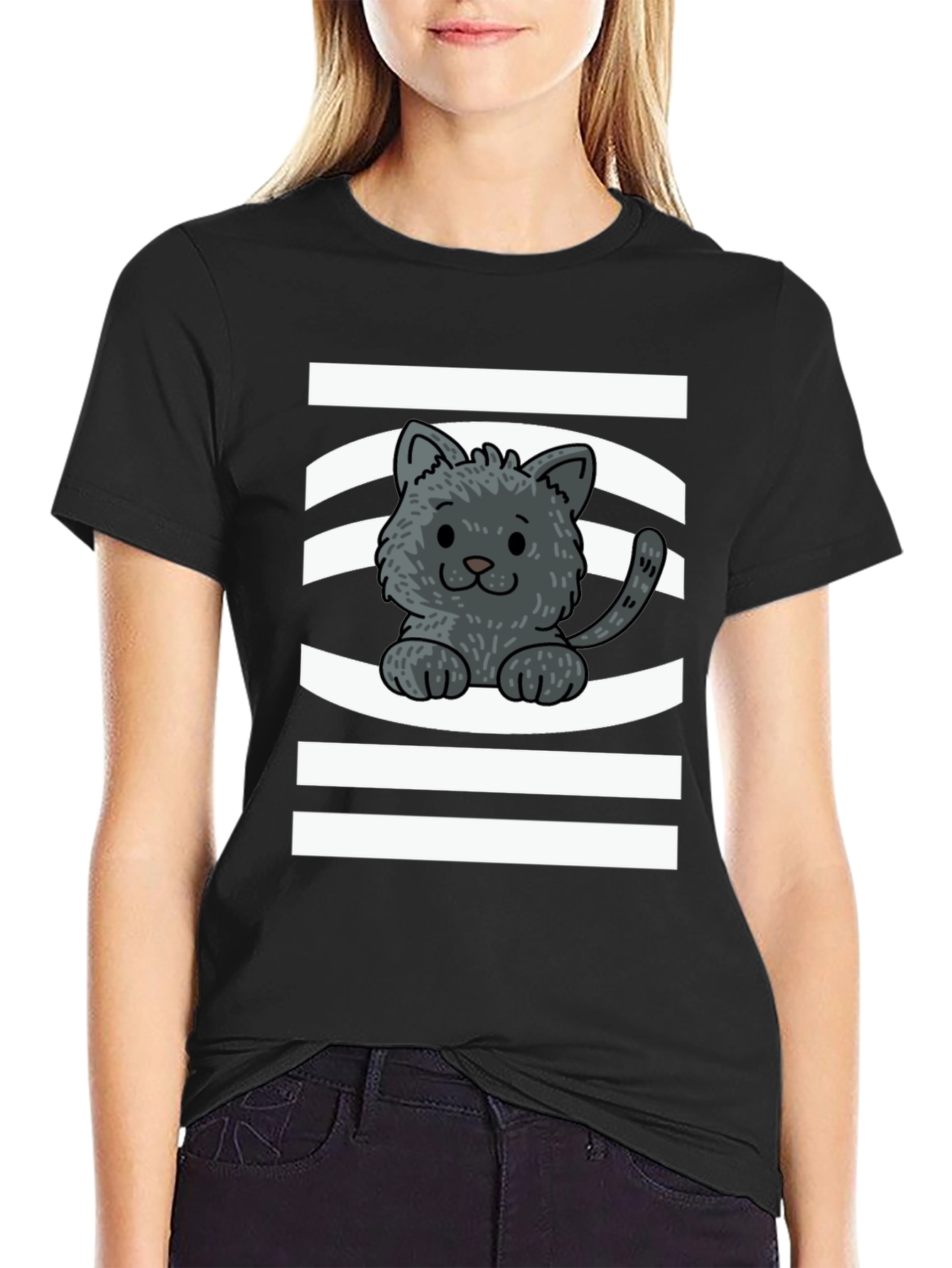 Cute Kitten Graphic Tee - Unisex Black T-Shirt