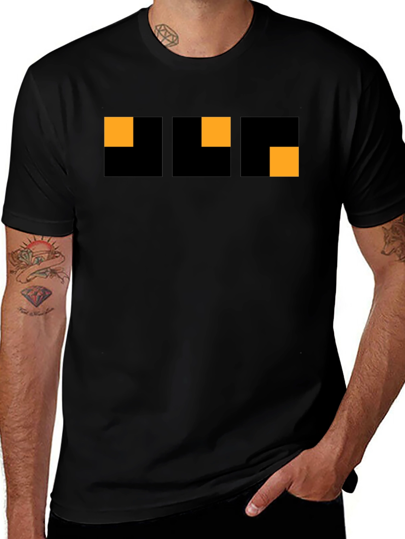 Modern Geometric Graphic Tee - Black