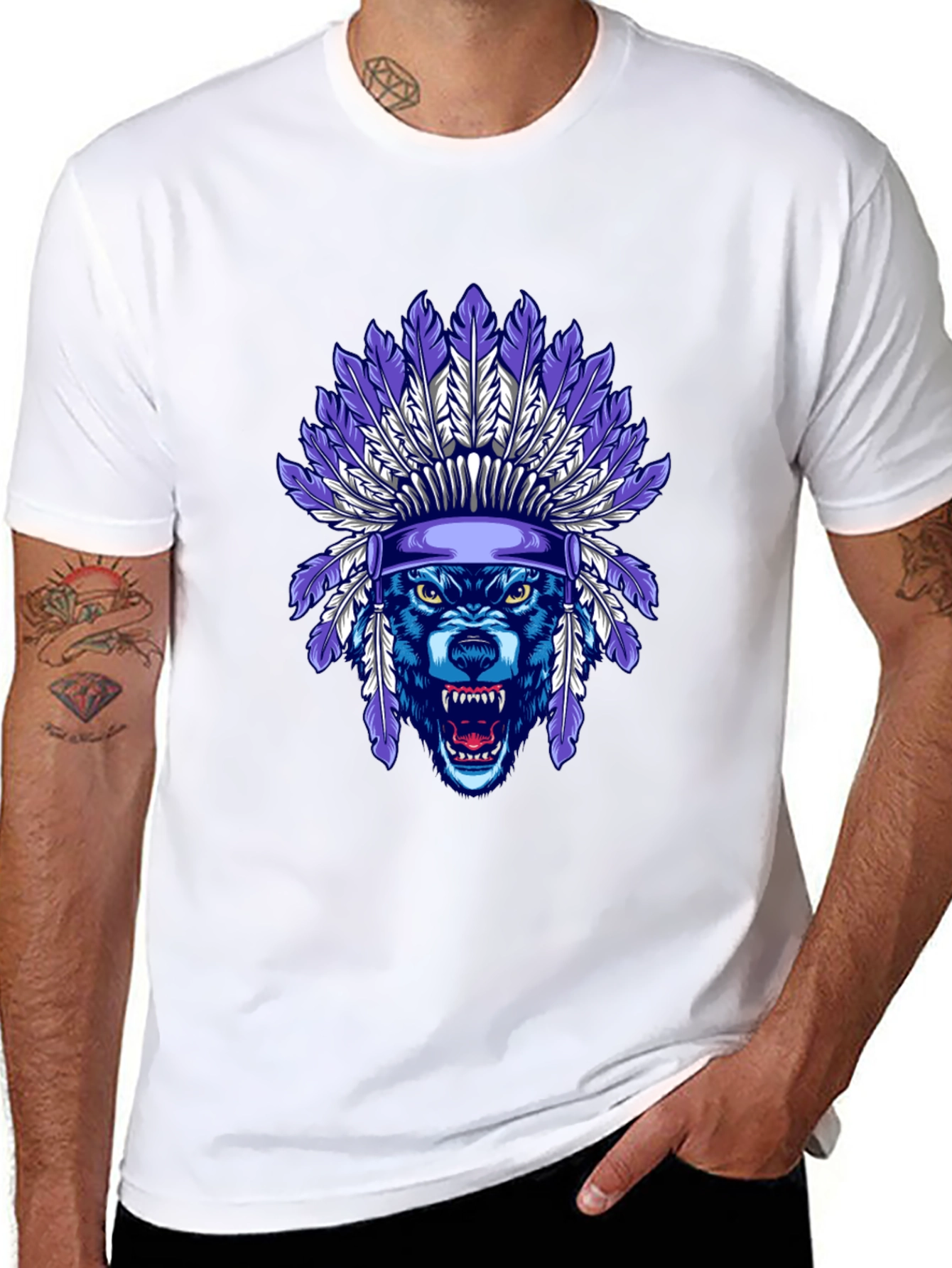 Wolf Headdress Graphic Tee - Cool Tribal Style