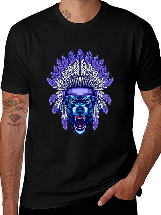 Wolf Headdress Graphic Tee - Cool Tribal Style