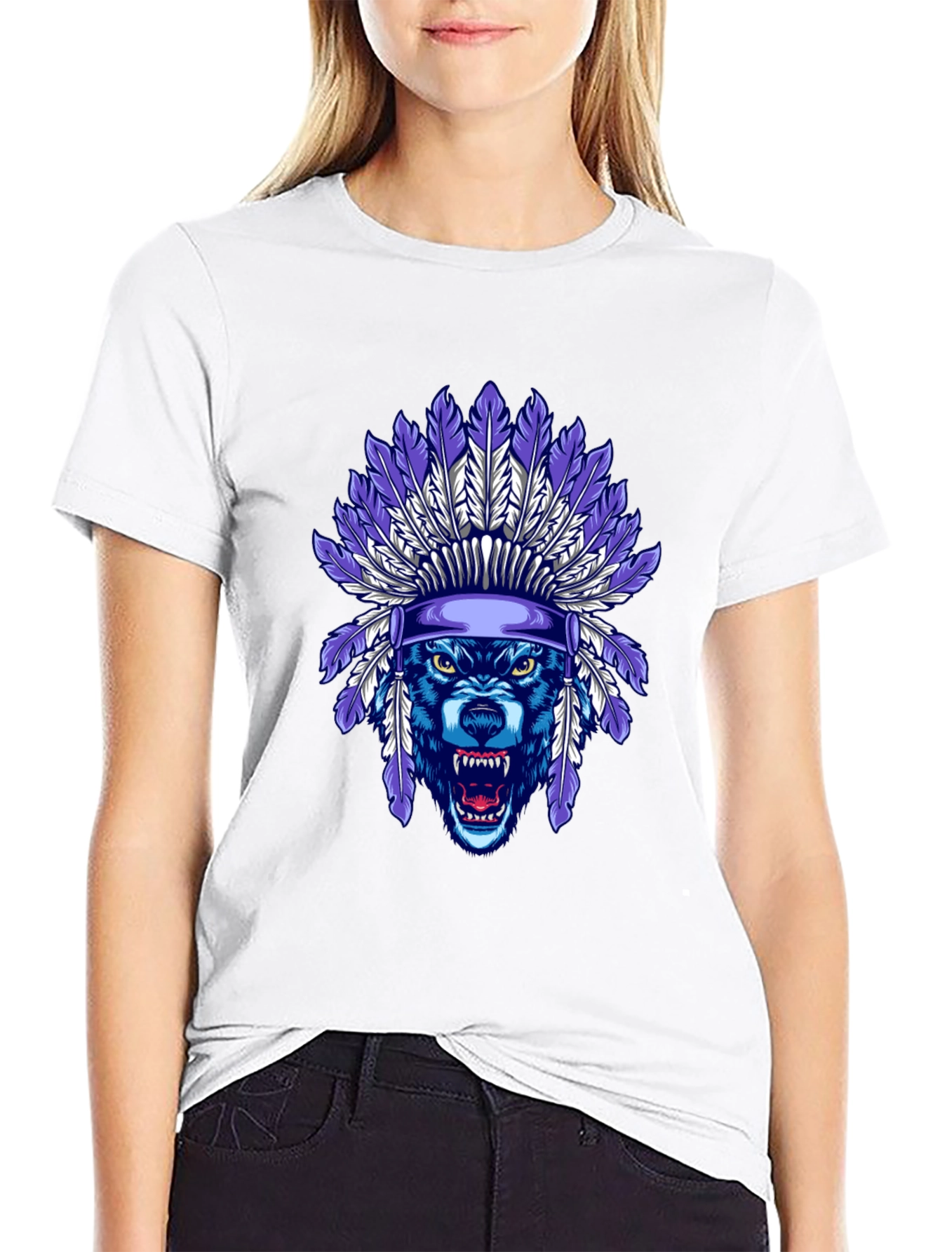 Wolf Headdress Graphic Tee - Cool Tribal Style