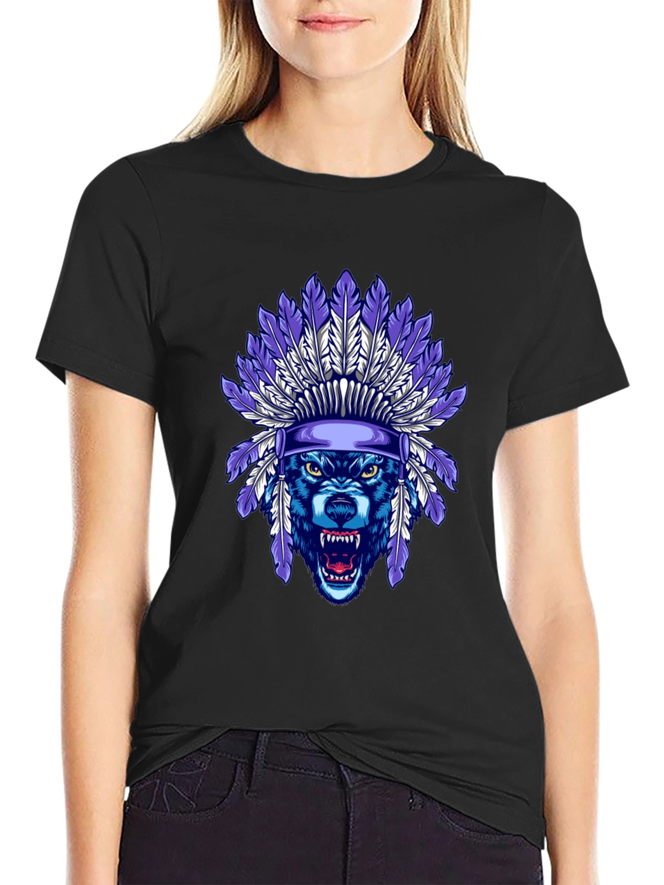 Wolf Headdress Graphic Tee - Cool Tribal Style