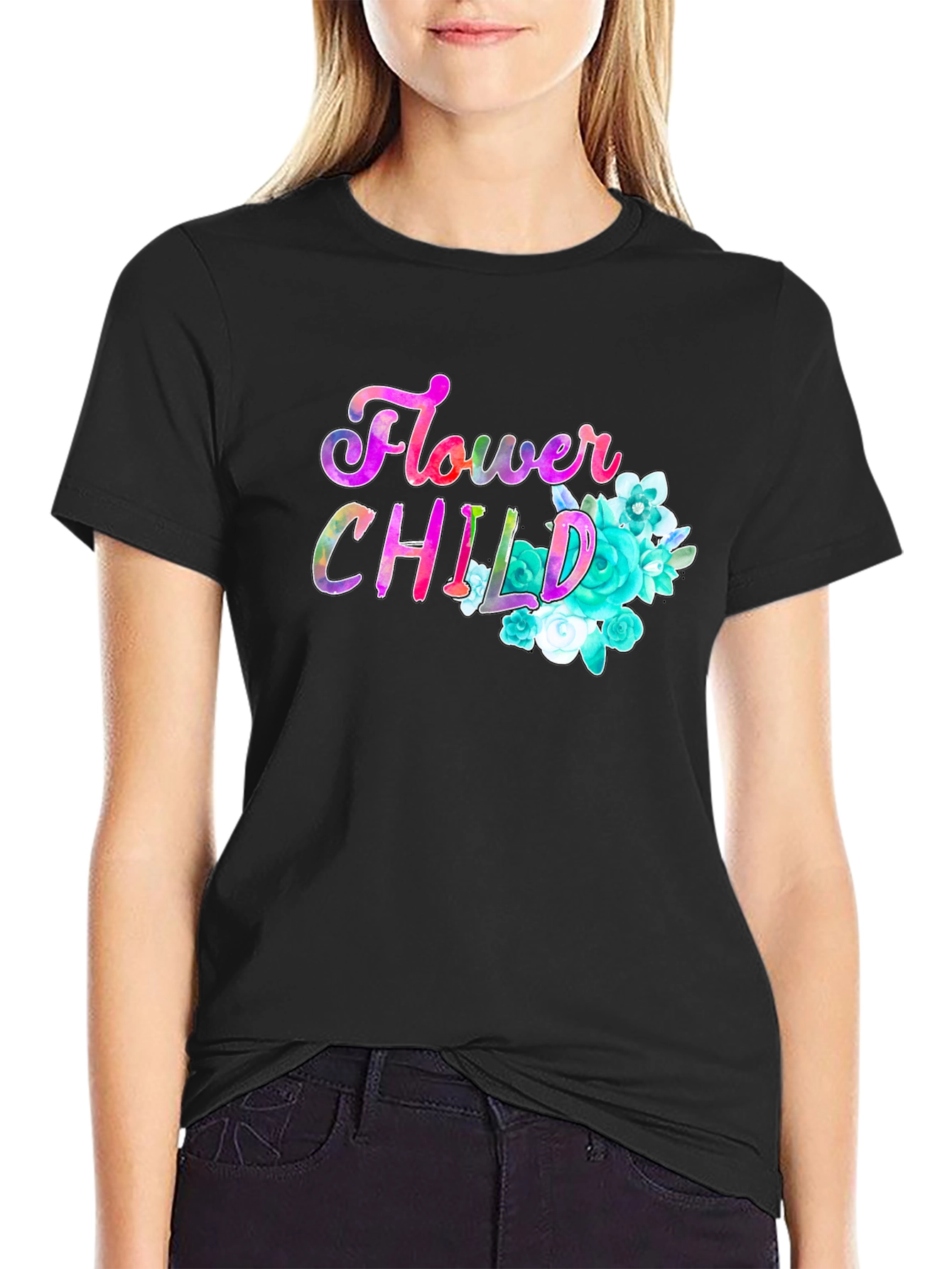 Flower Child Graphic Print Black T-Shirt