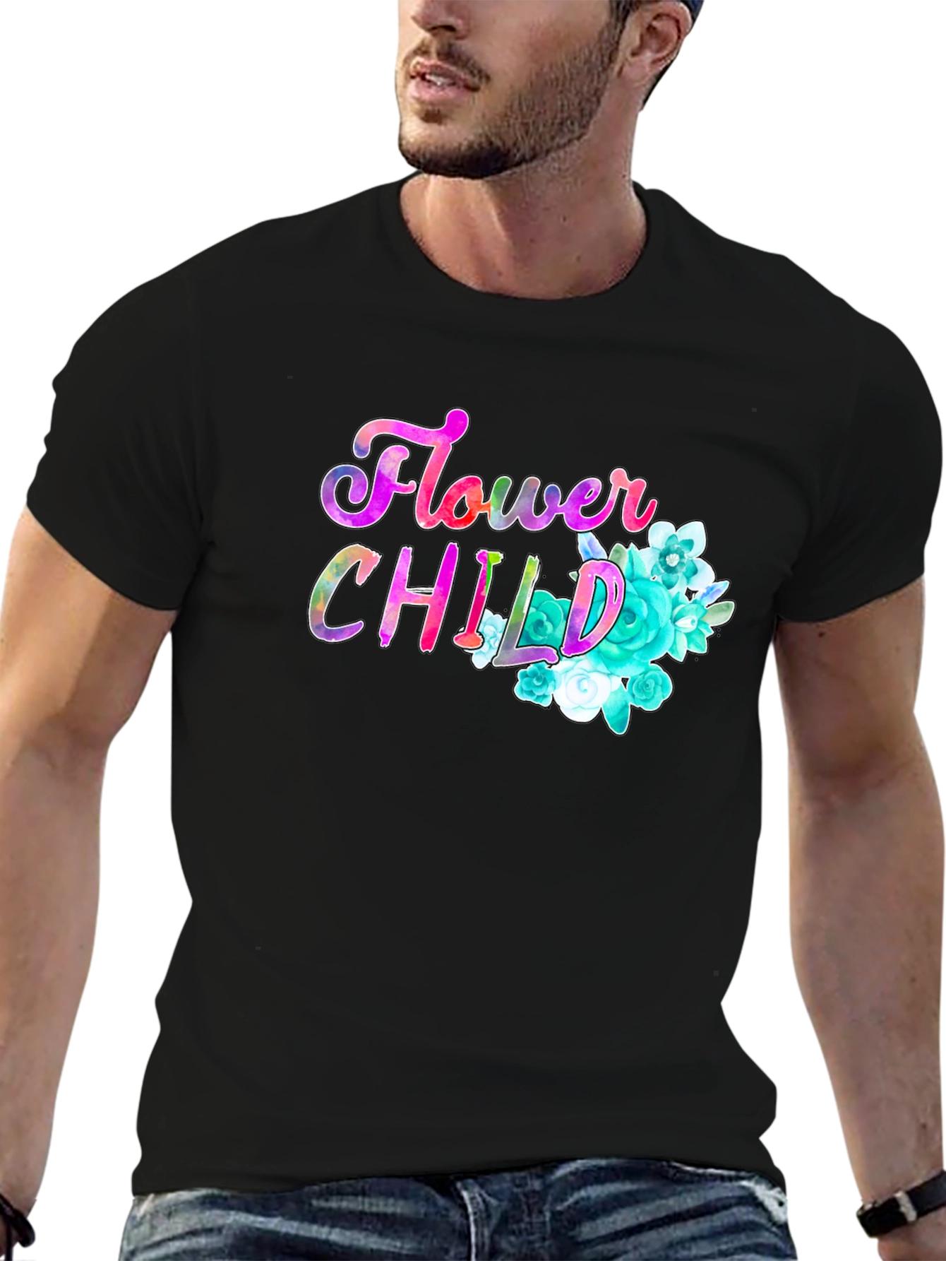 Flower Child Graphic Print Black T-Shirt