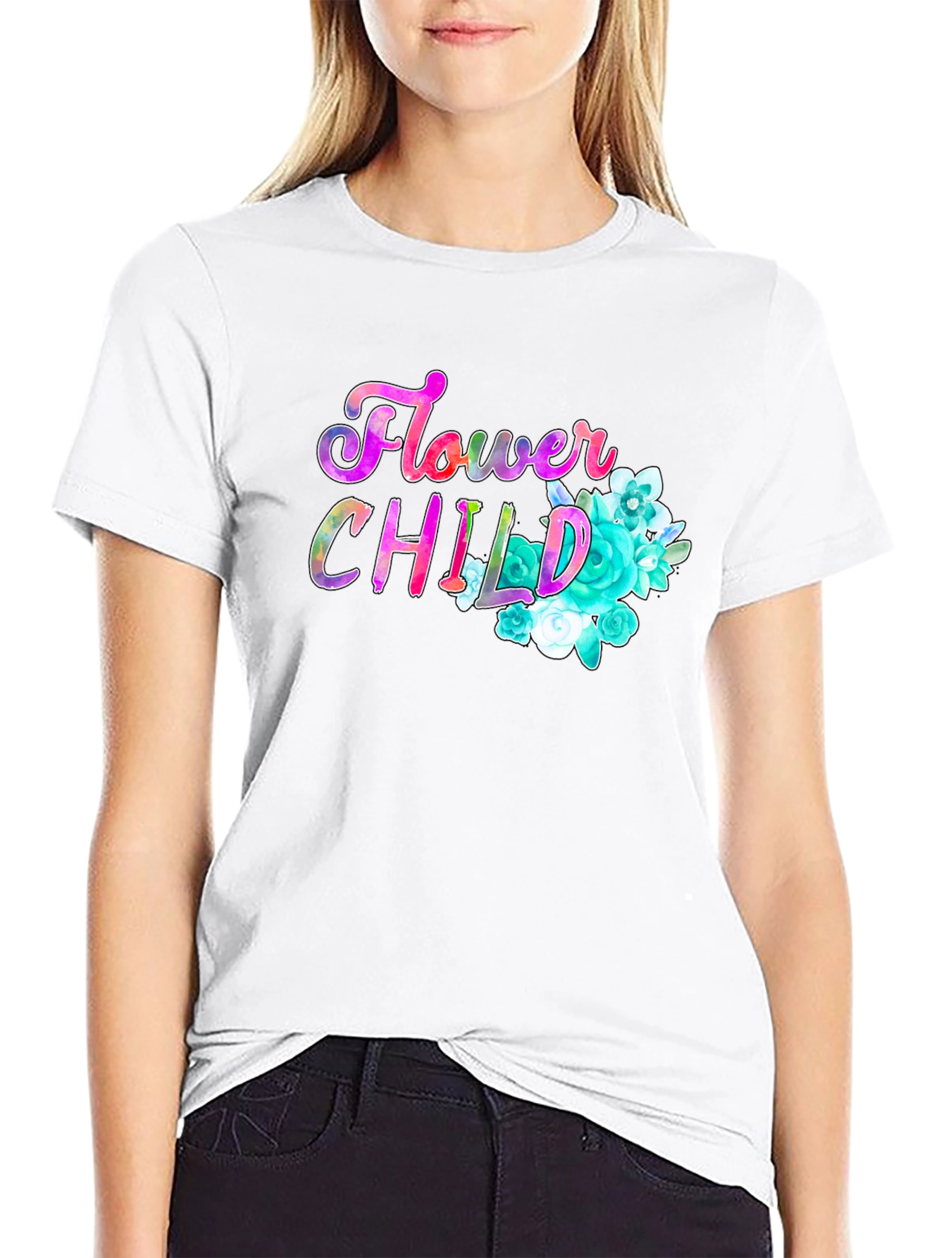 Flower Child Graphic Print Black T-Shirt