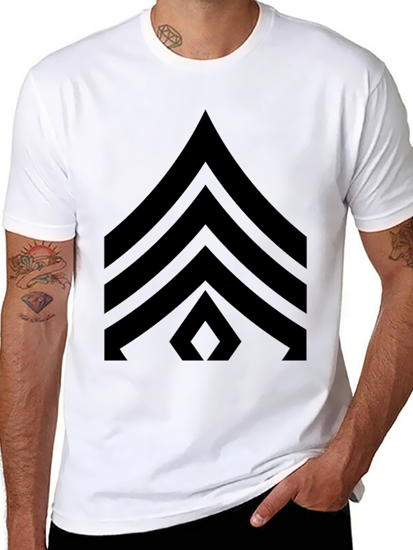 Black T-Shirt with Military Sergeant Stripes Design