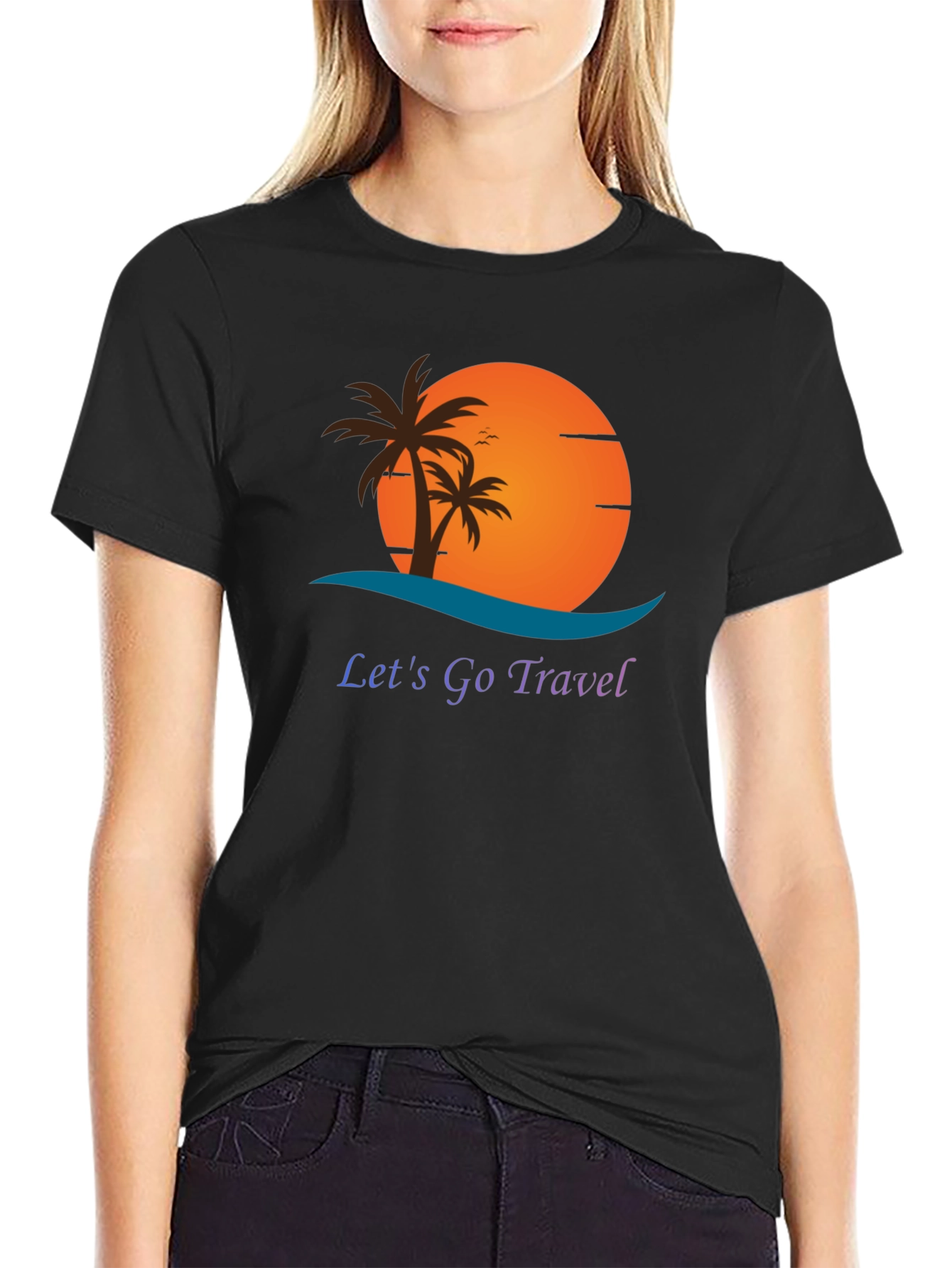 Lets Go Travel Black Graphic Tee