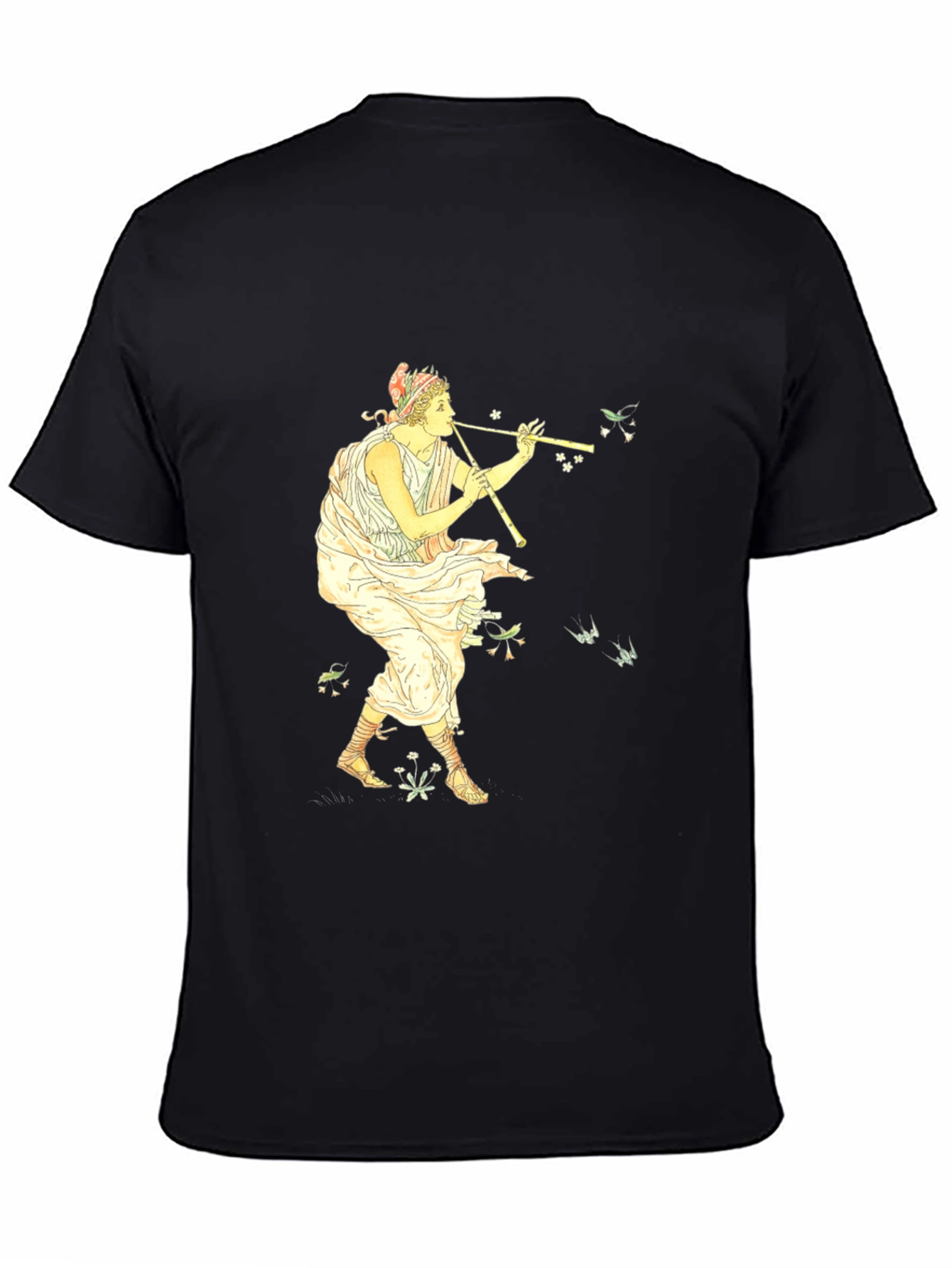 Greek Flute Player Black T-Shirt