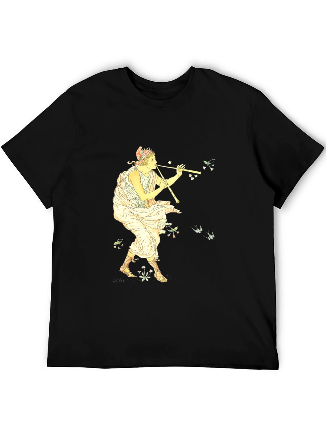 Greek Flute Player Black T-Shirt