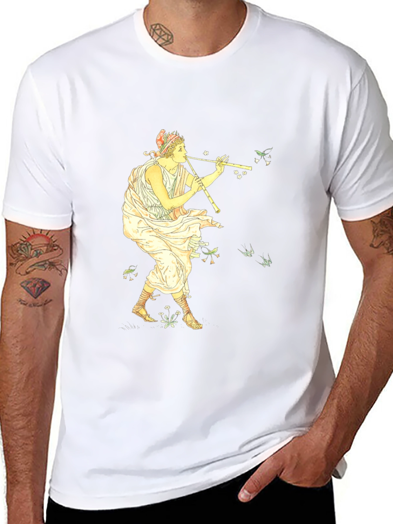 Greek Flute Player Black T-Shirt