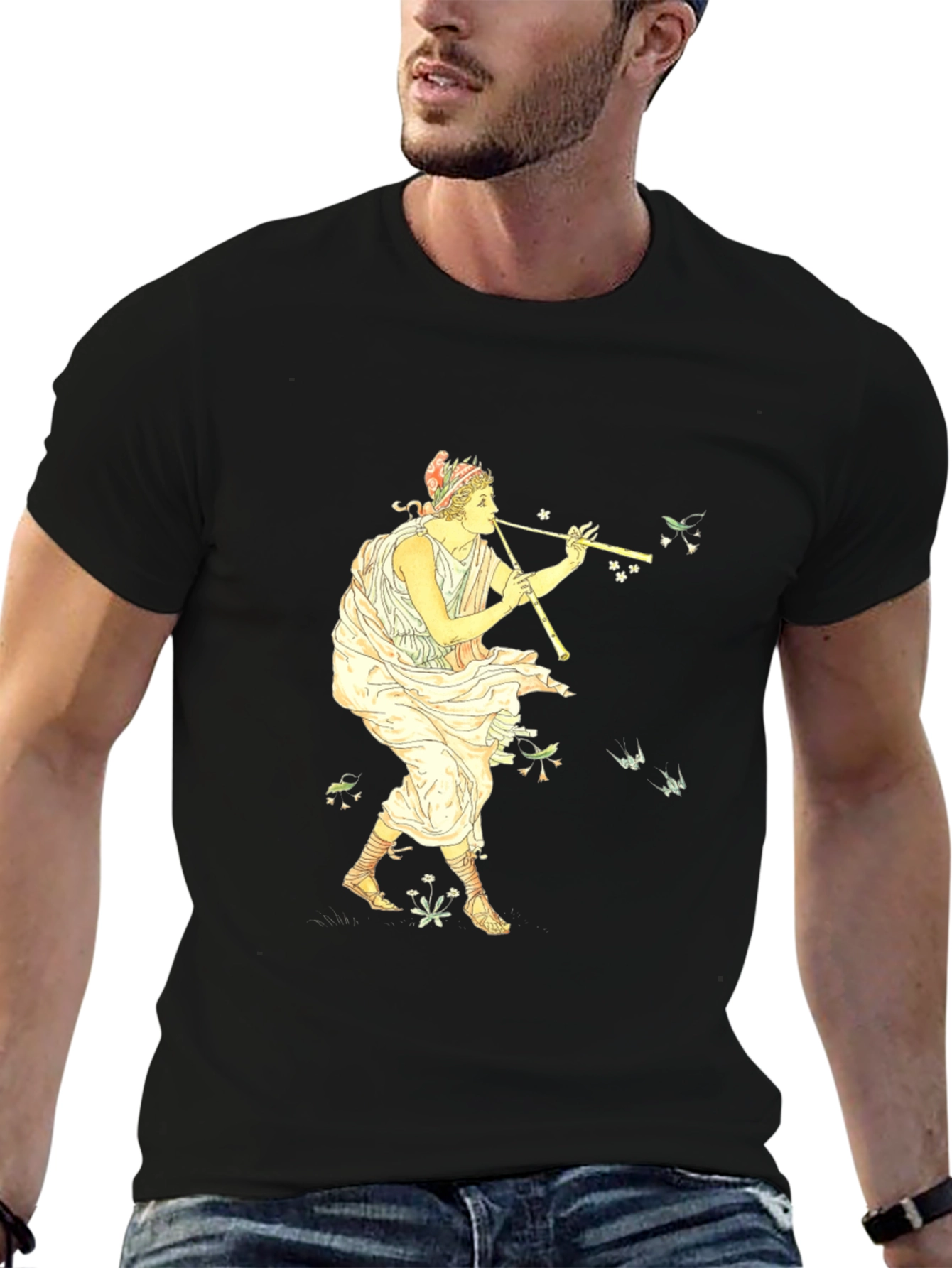 Greek Flute Player Black T-Shirt